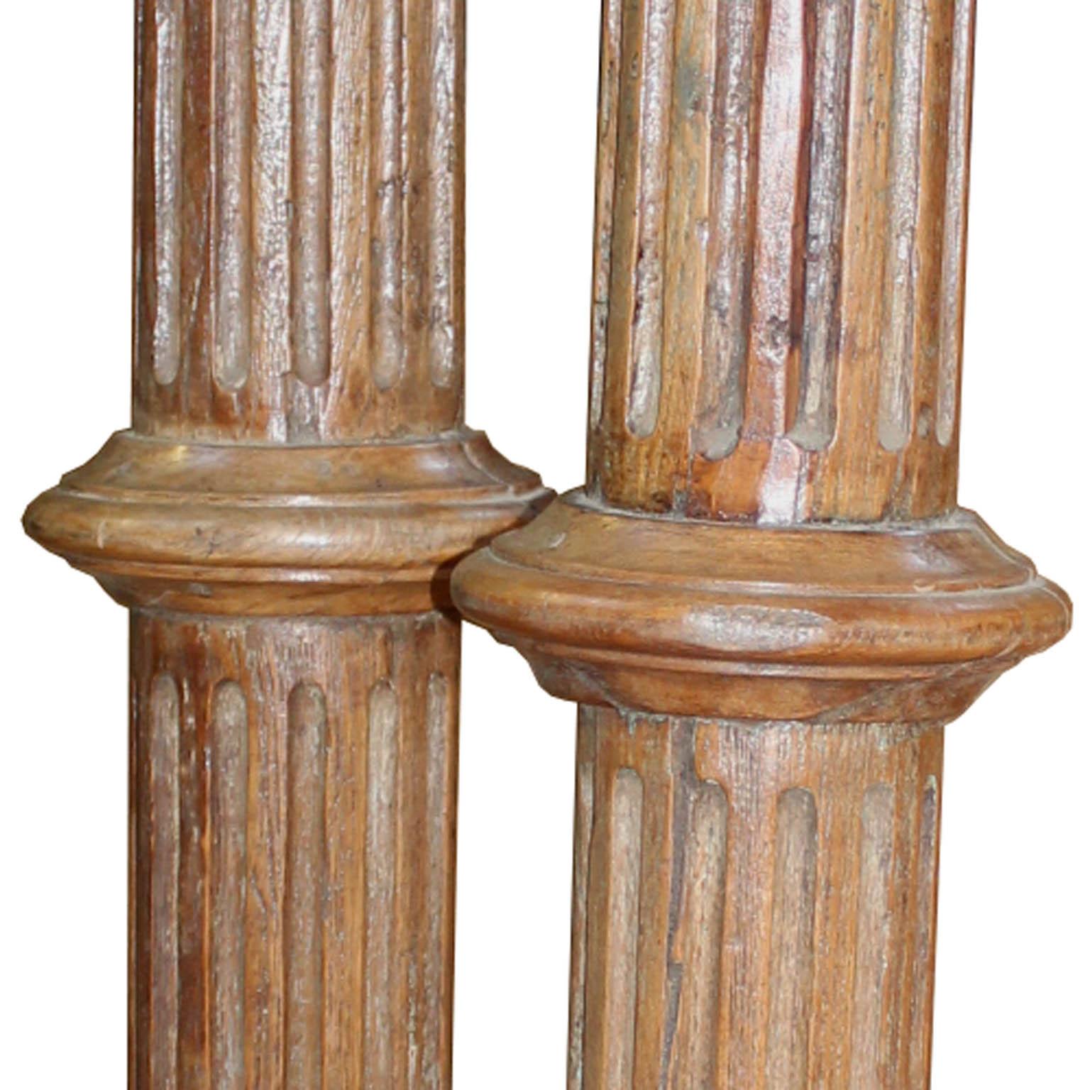 Early 20th Century Pair of Carved Wood Columns