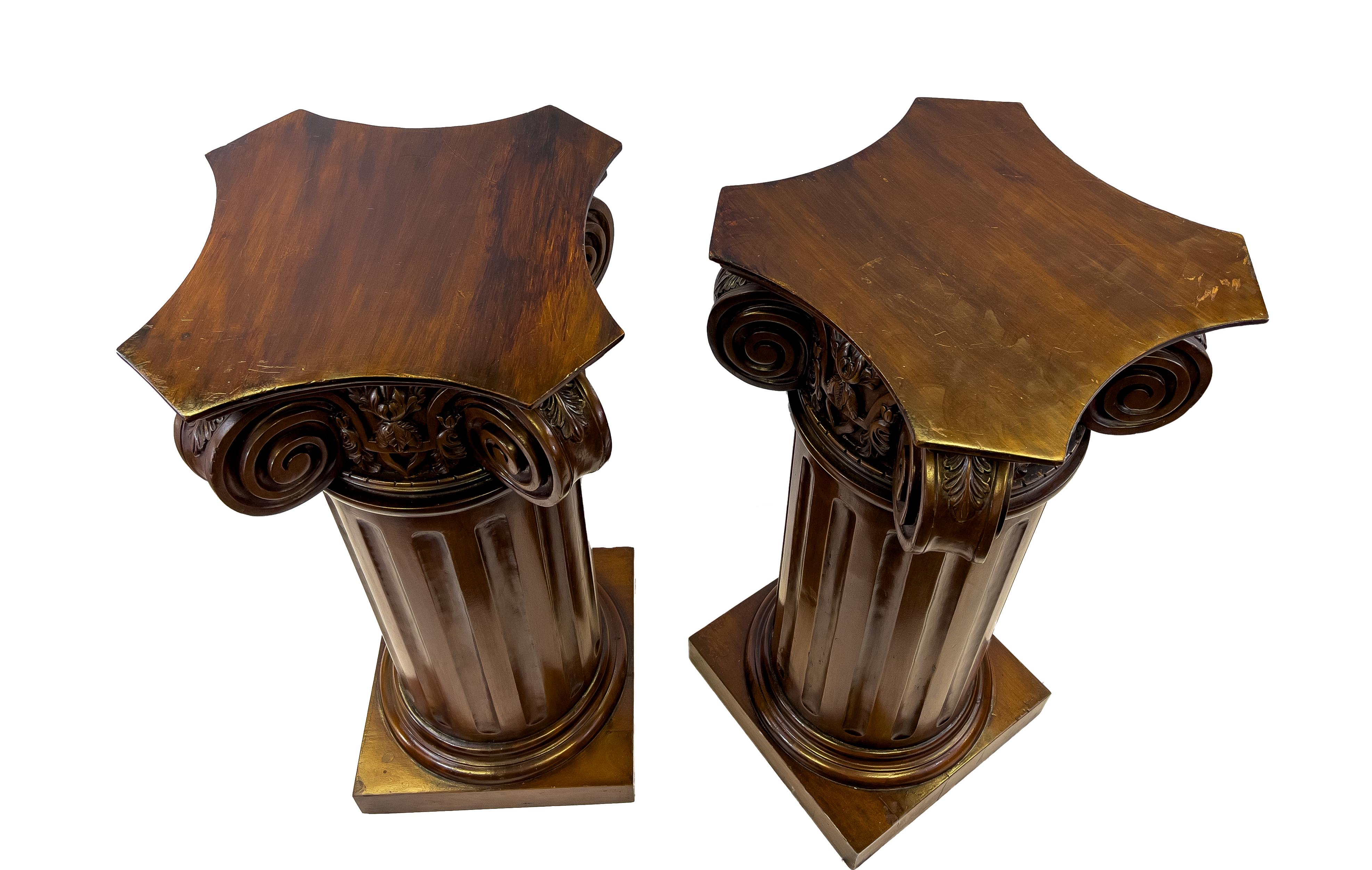 19th Century Pair of Carved Wood Columns Pedestals For Sale