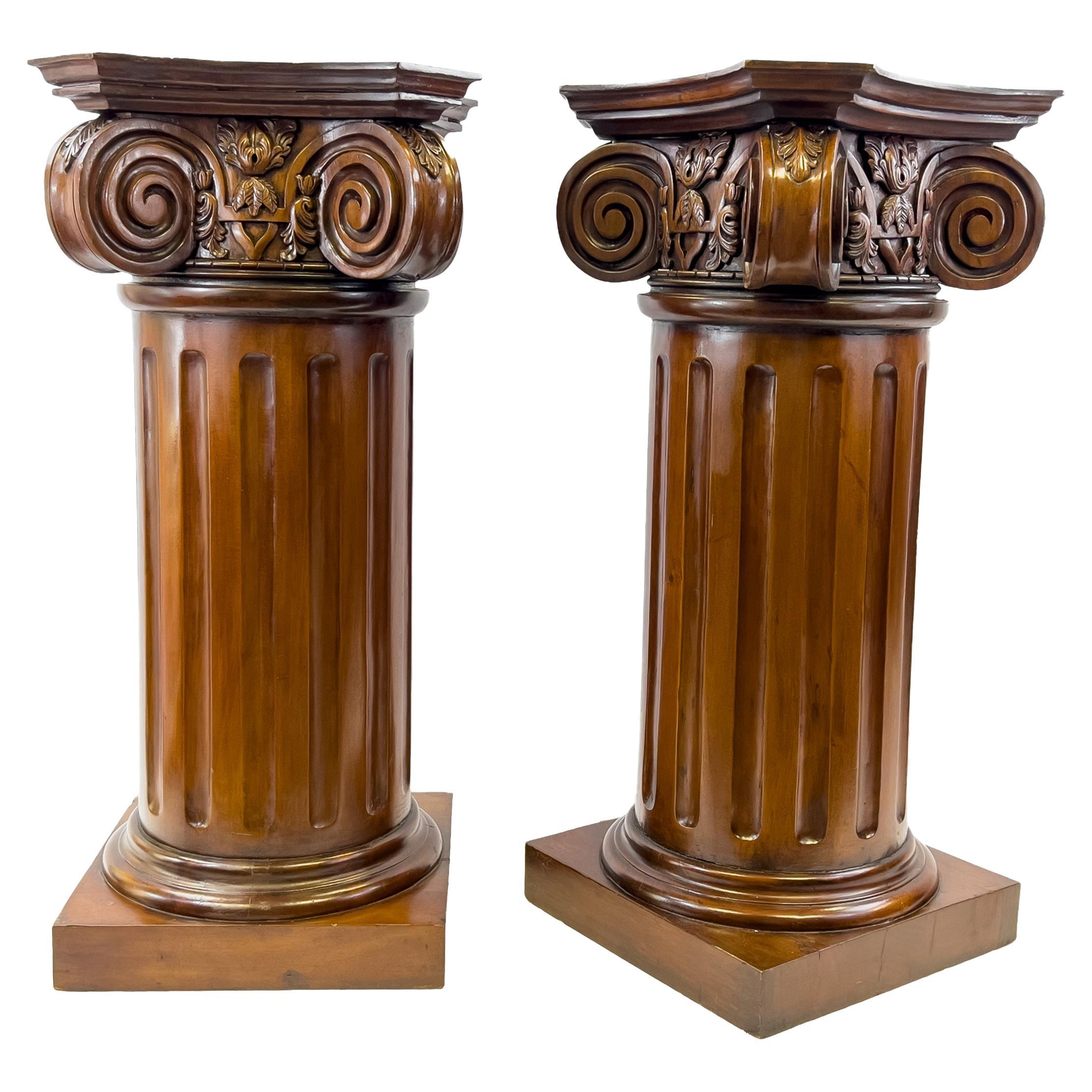 Pair of Carved Wood Columns Pedestals
