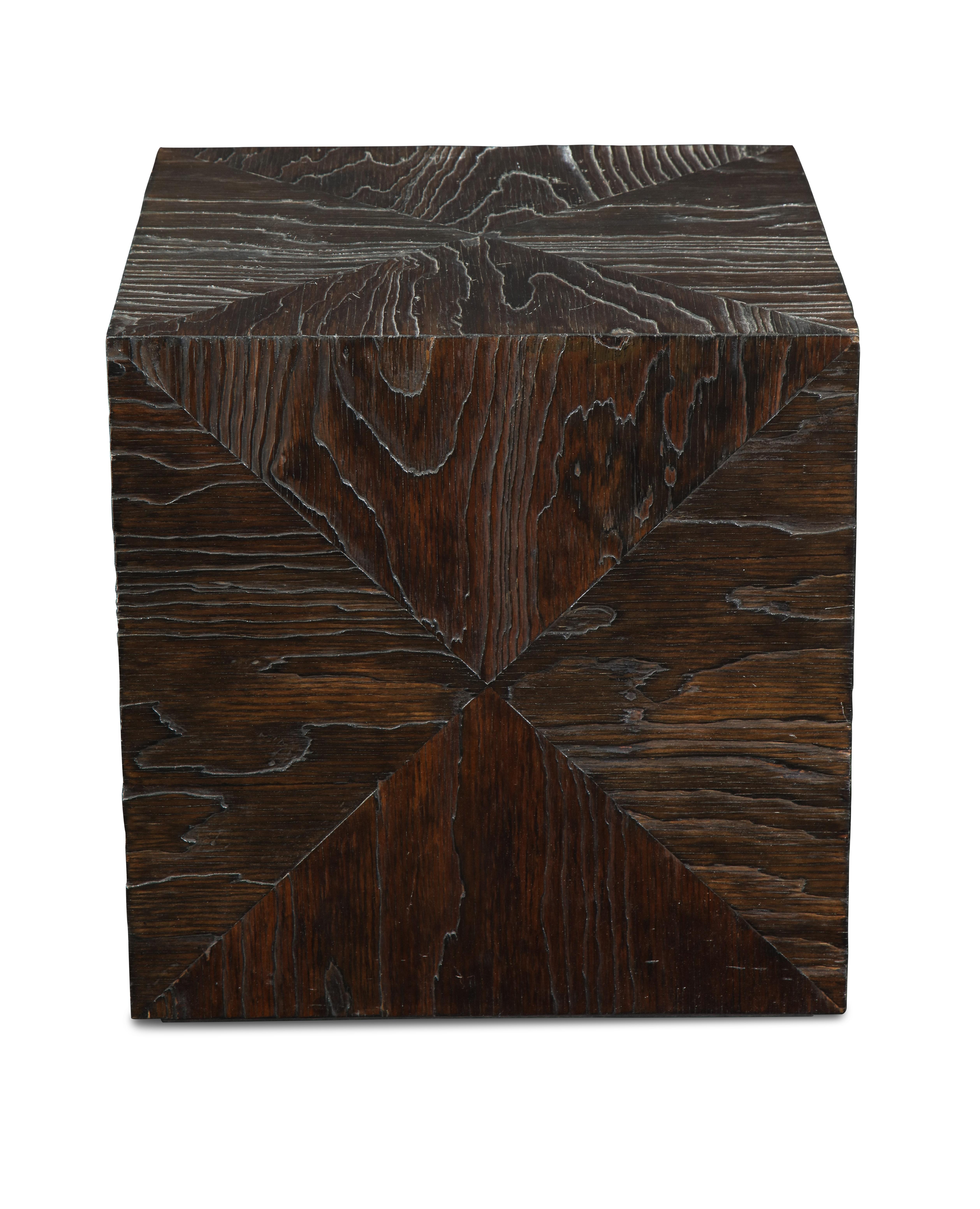 Modern Pair of Carved Wood Cube Tables
