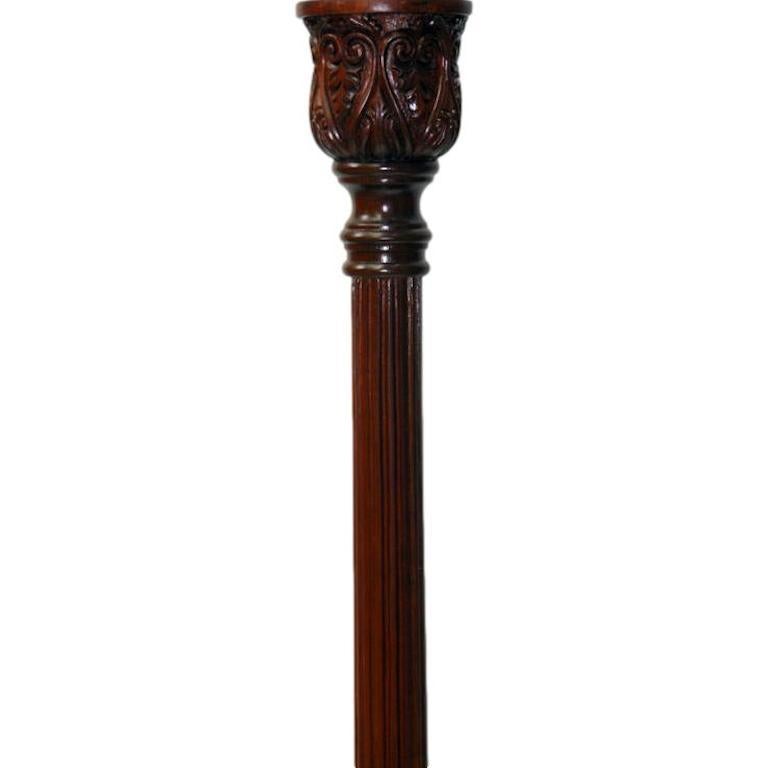 English Pair of Carved Wood Floor Lamps For Sale