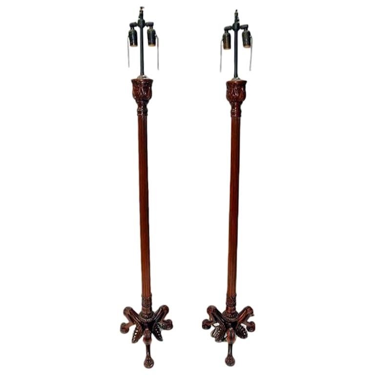 Pair of Carved Wood Floor Lamps For Sale