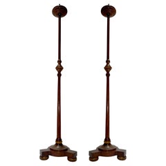 Pair of Carved Wood Floor Lamps, Sold Individually 