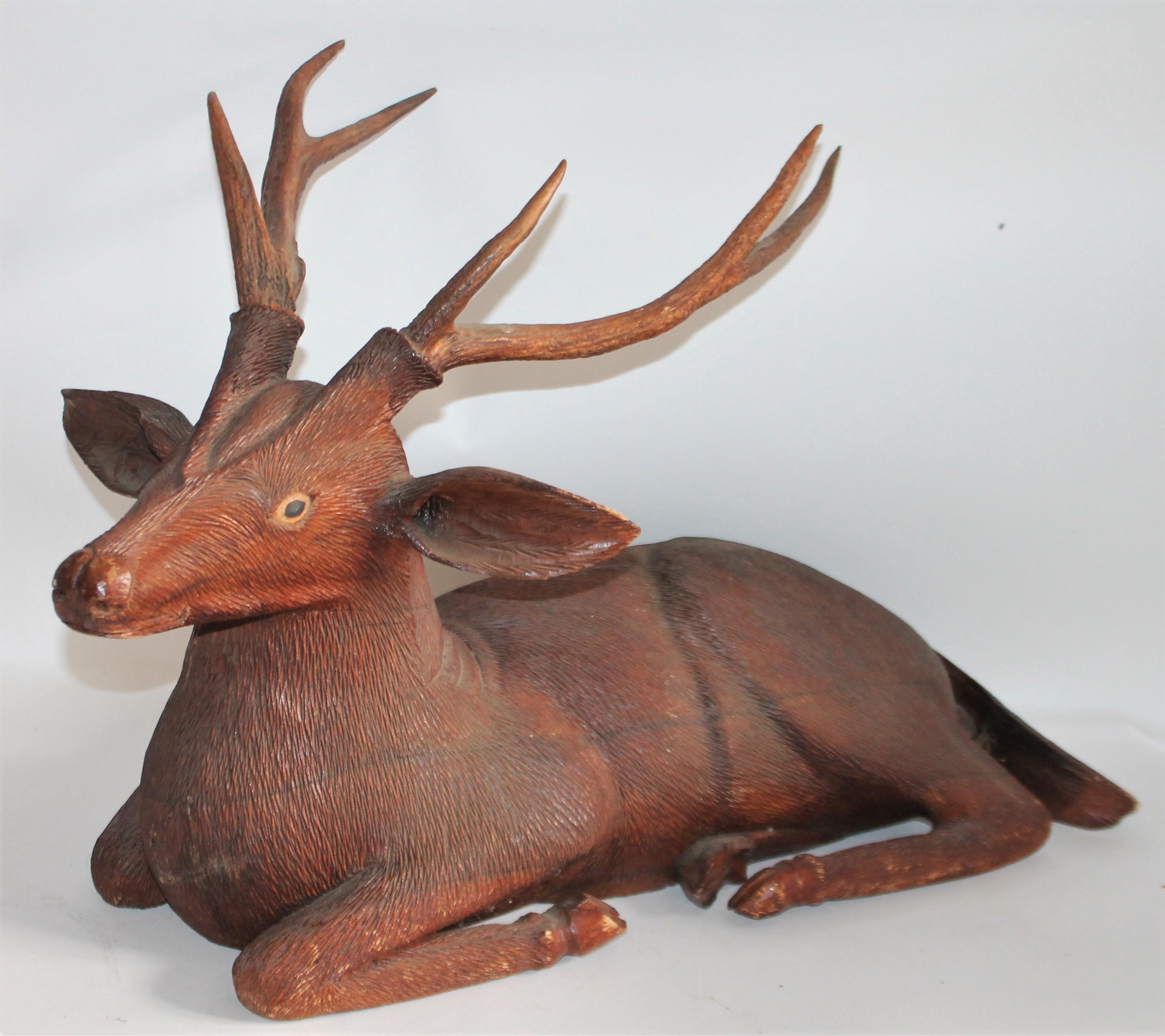 Adirondack Pair of Carved Wood Folk Art Deer For Sale