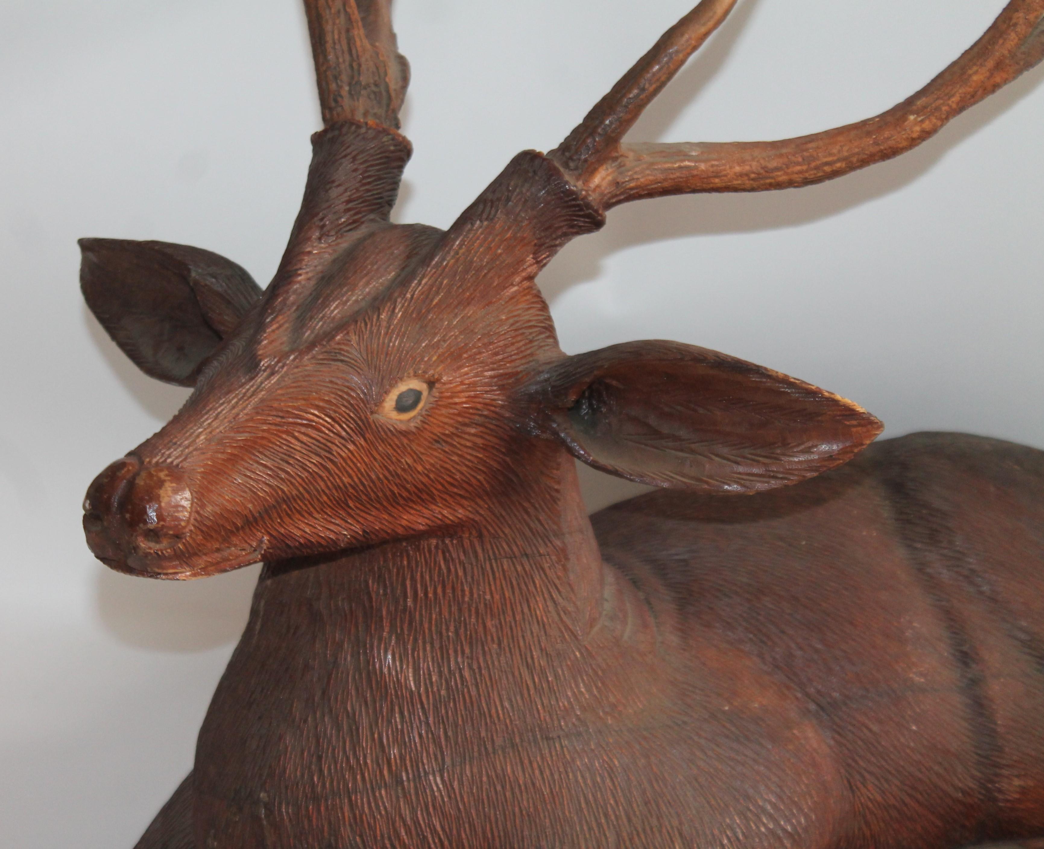 American Pair of Carved Wood Folk Art Deer For Sale