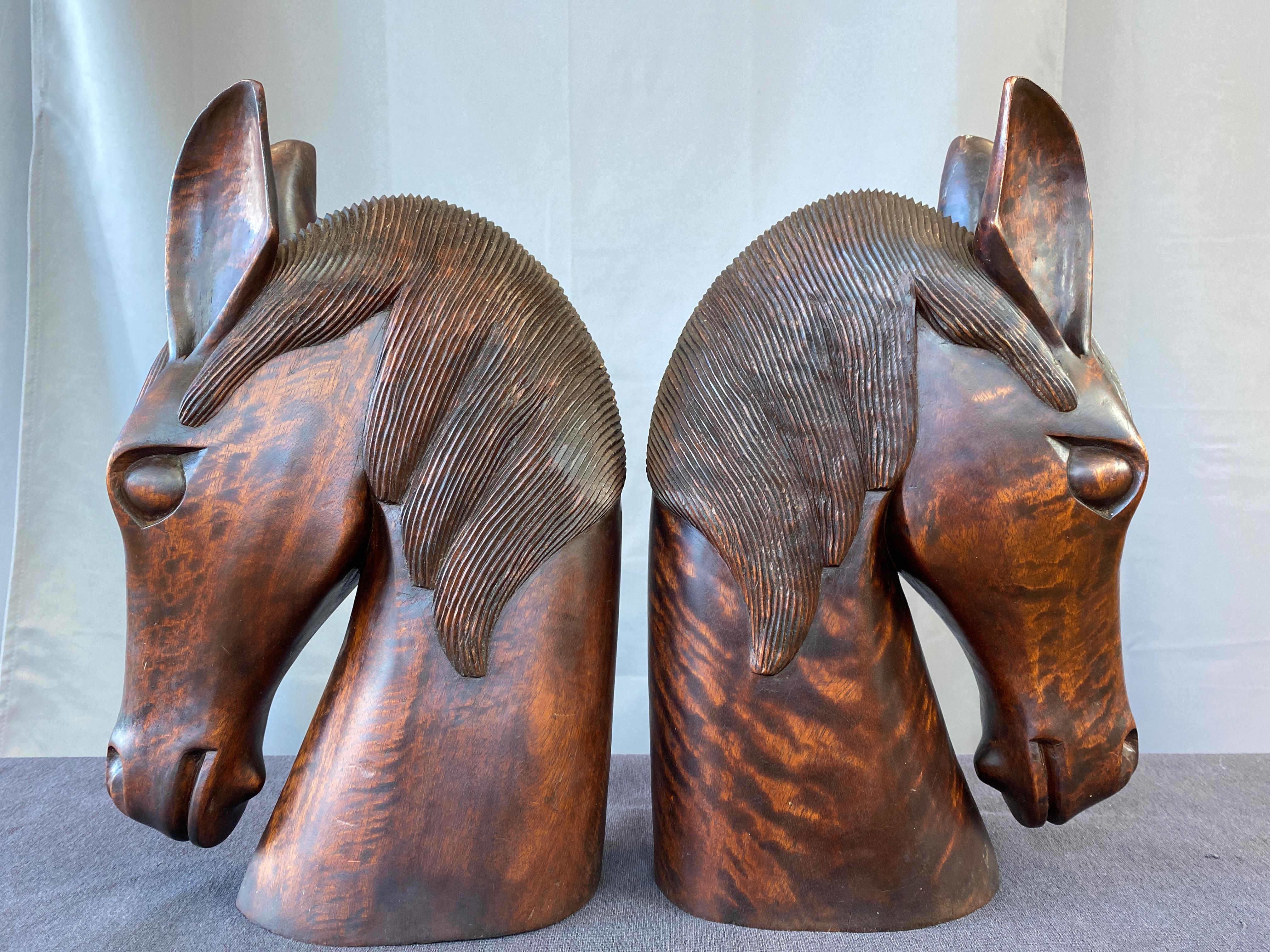Pair of Carved Wood Horse Heads In Good Condition In San Francisco, CA