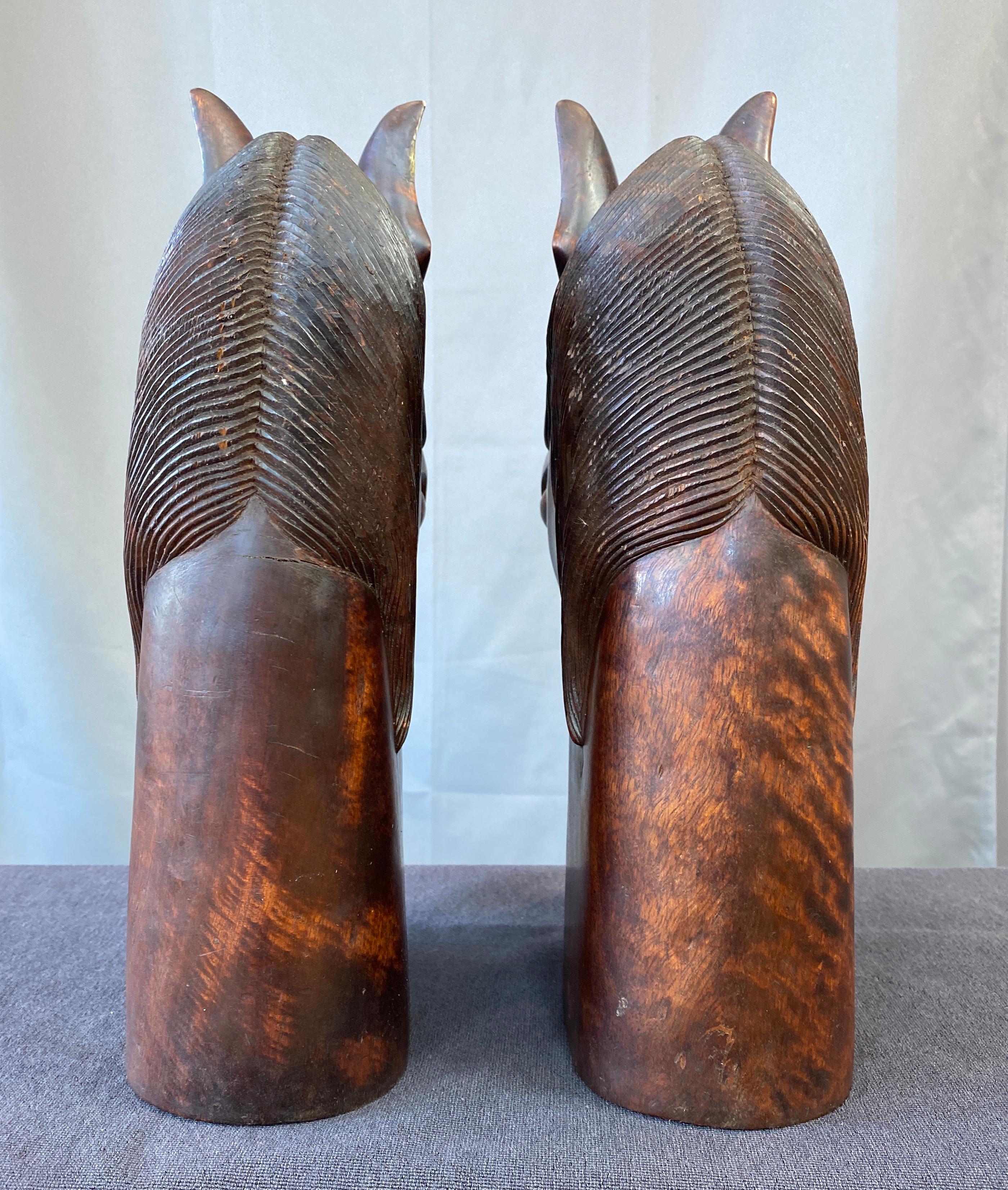 Mid-20th Century Pair of Carved Wood Horse Heads