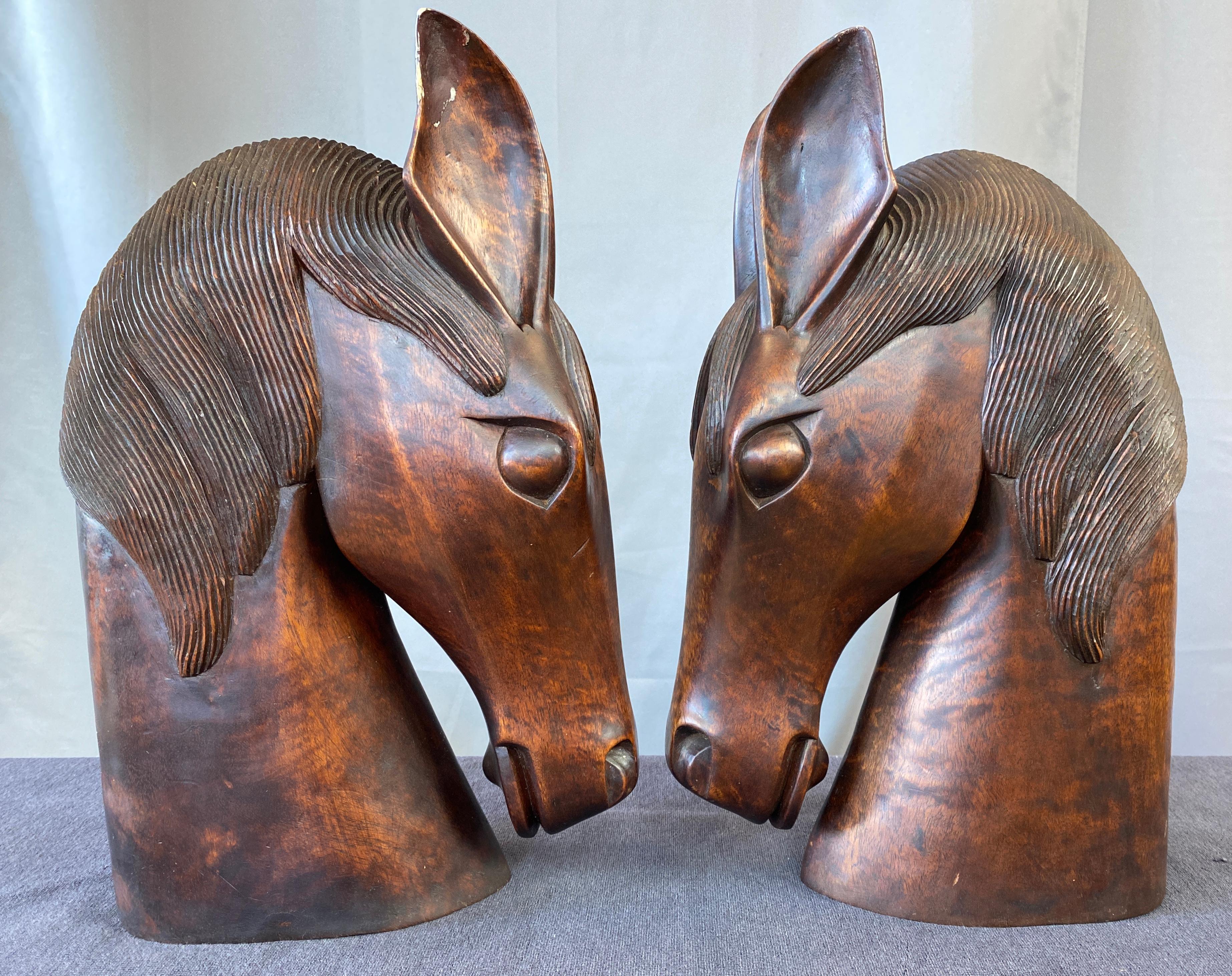 Pair of Carved Wood Horse Heads 1