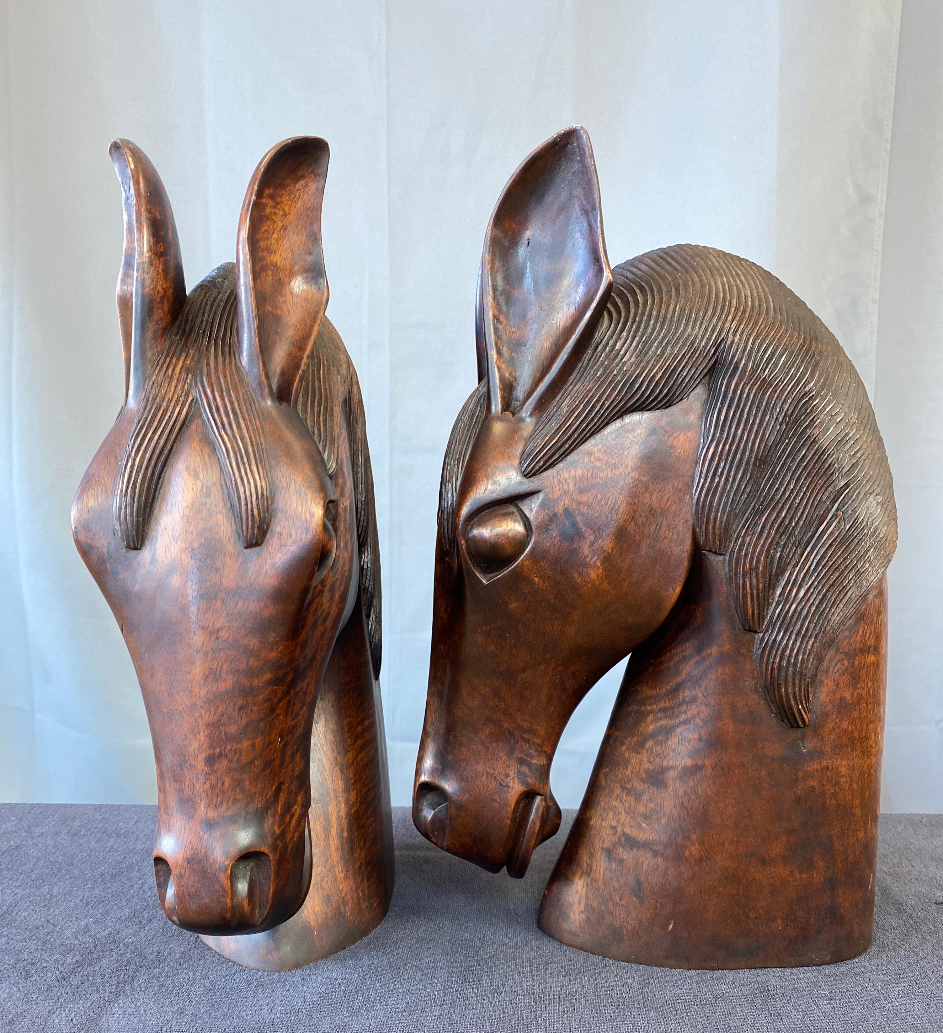 Pair of Carved Wood Horse Heads 3