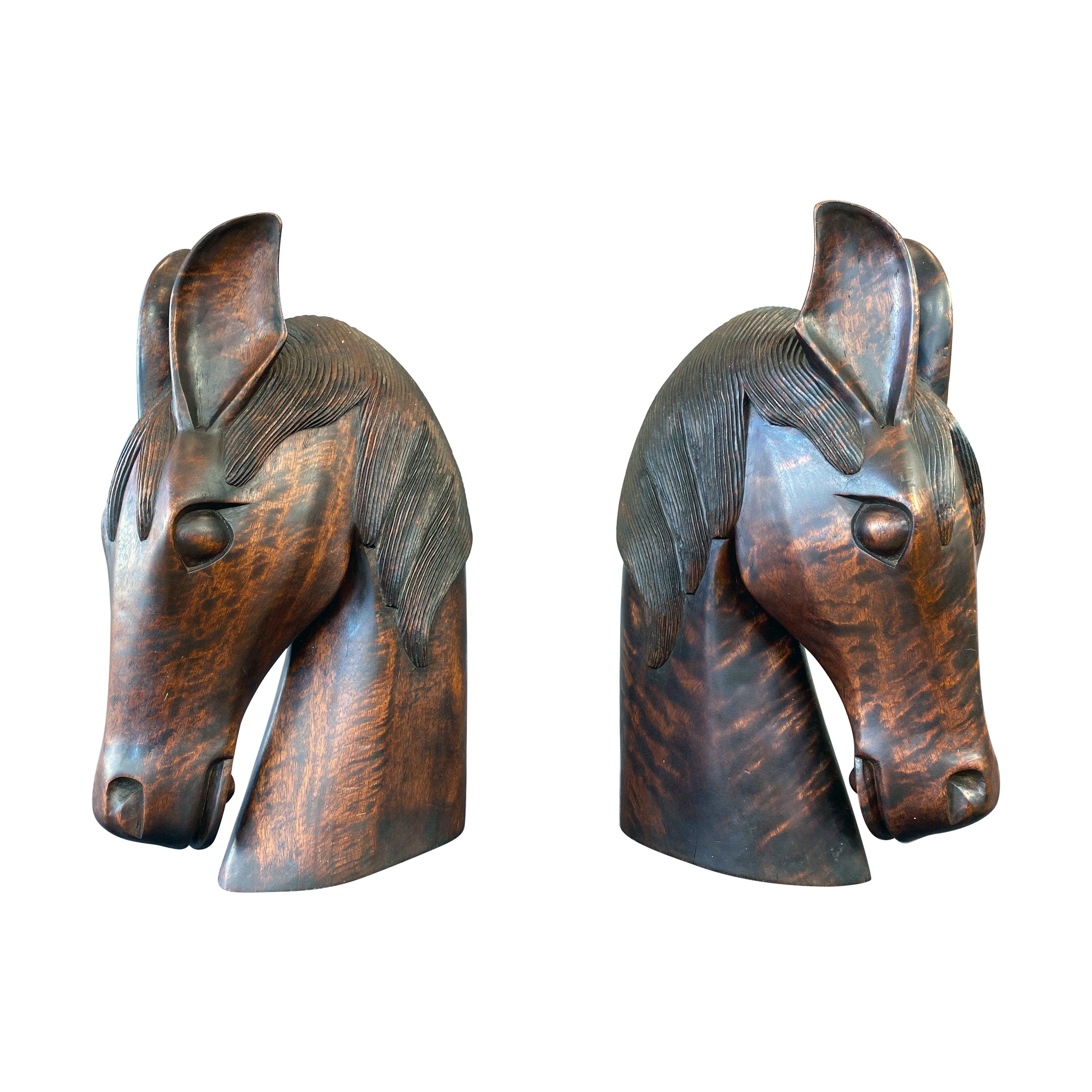 Pair of Carved Wood Horse Heads