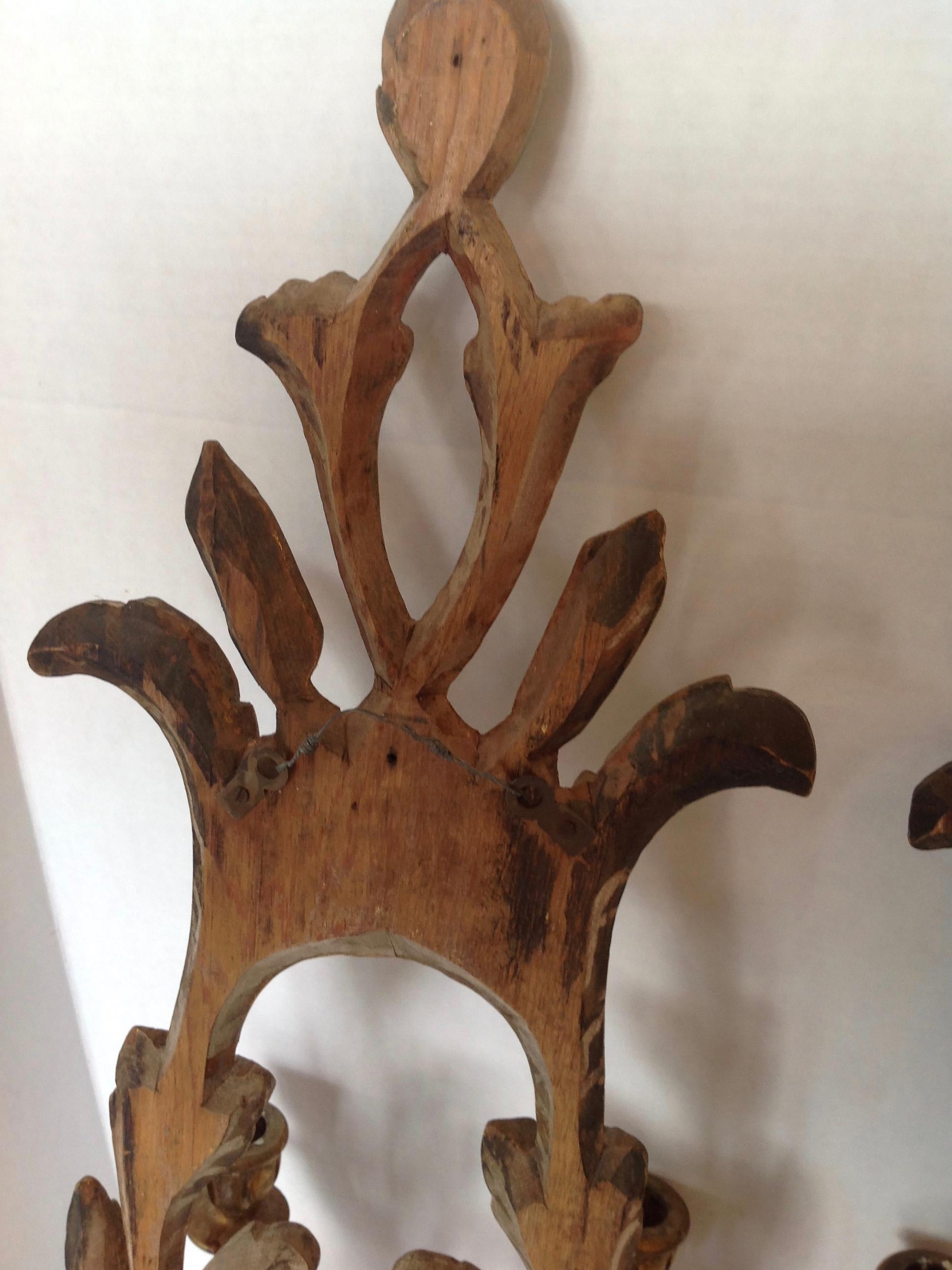 Pair of Carved Wood Italian Sconces 6