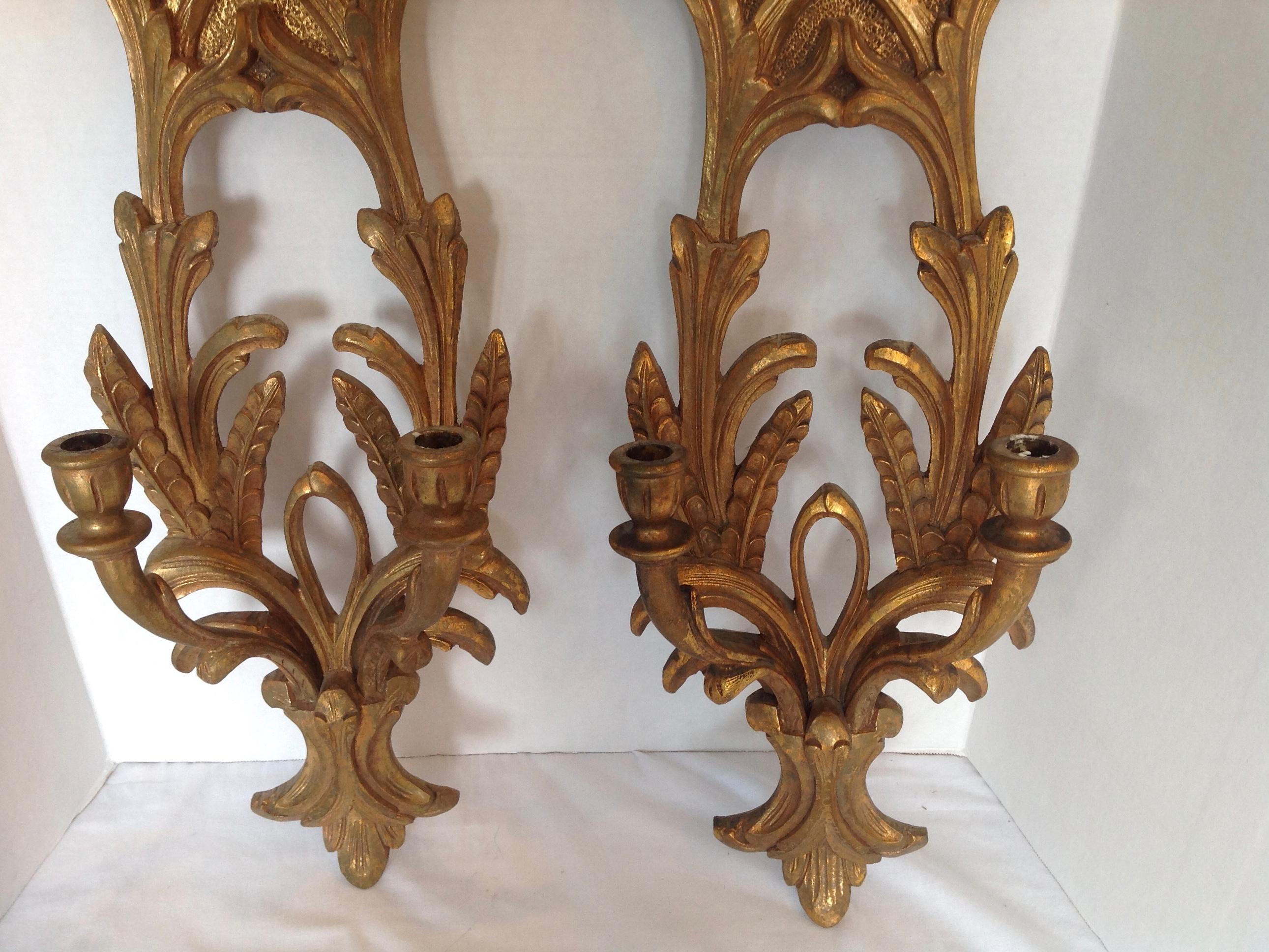 Pair of Carved Wood Italian Sconces In Good Condition In West Palm Beach, FL