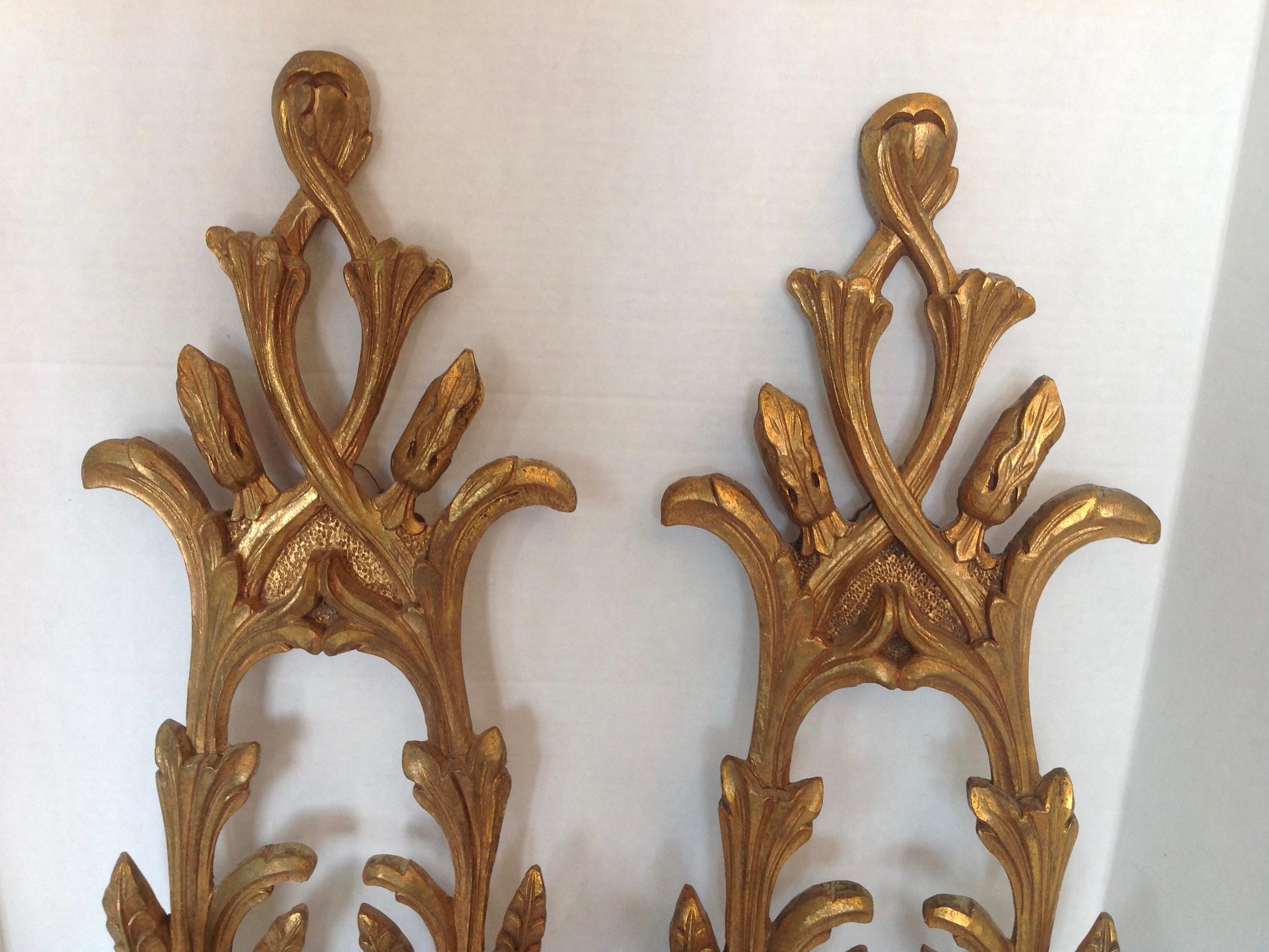 Pair of Carved Wood Italian Sconces 1
