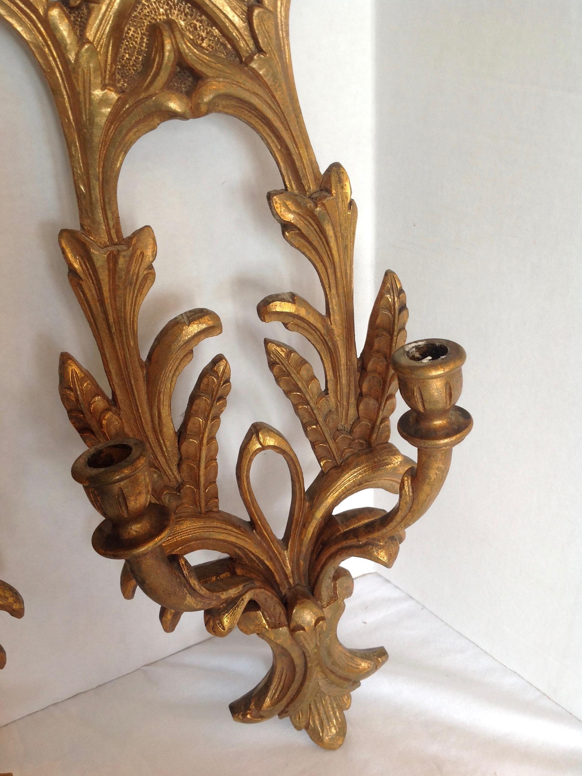 Pair of Carved Wood Italian Sconces 2