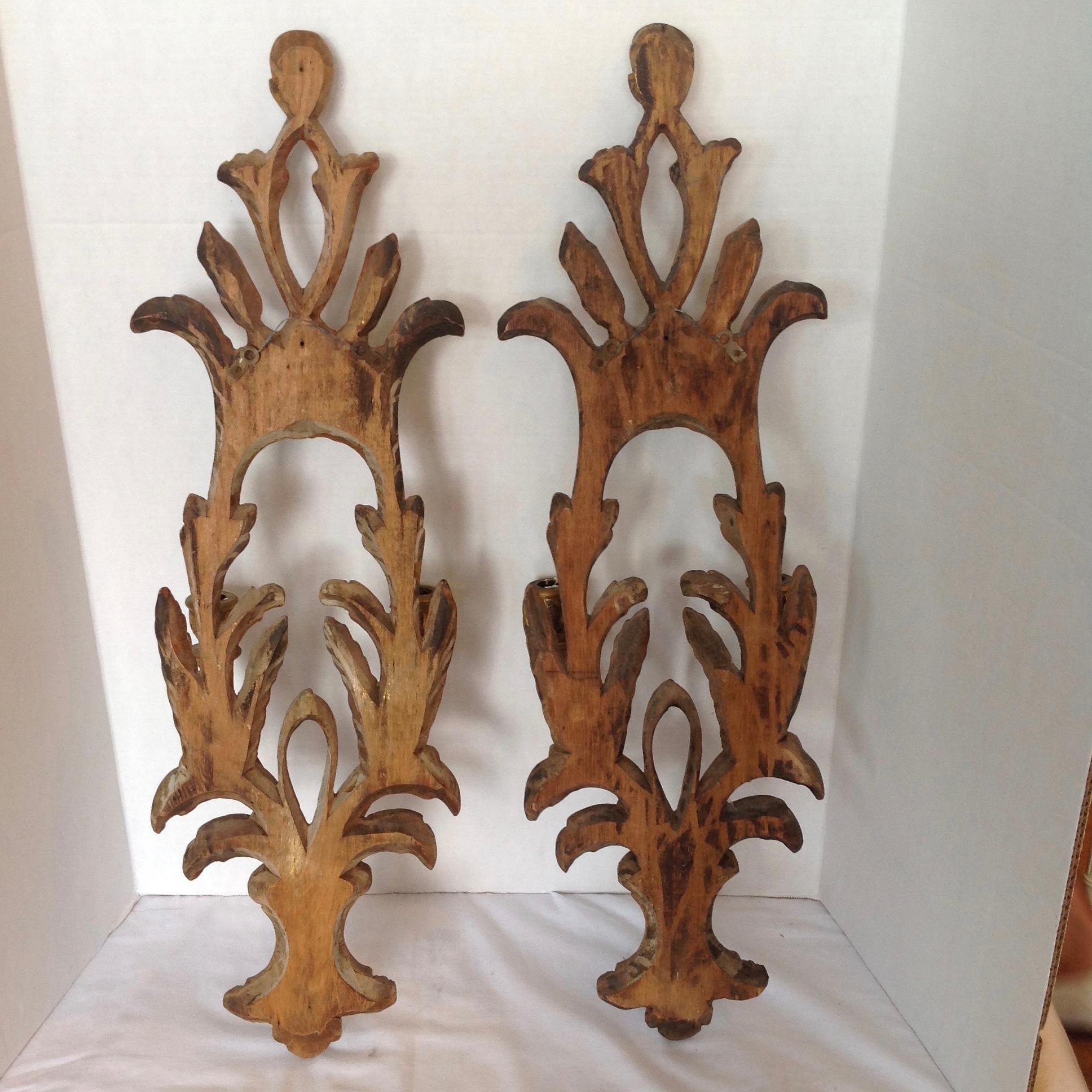 Pair of Carved Wood Italian Sconces 5