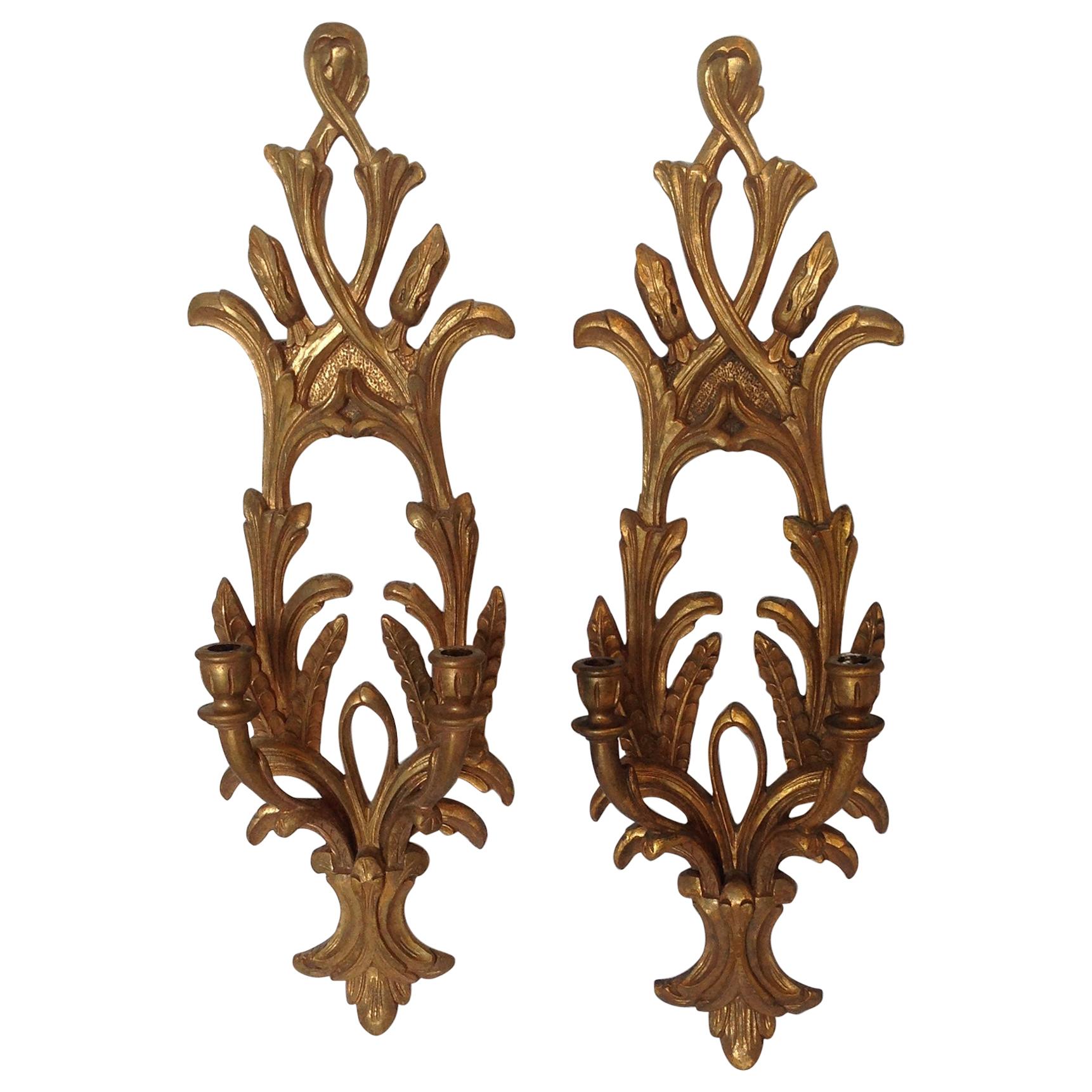Pair of Carved Wood Italian Sconces