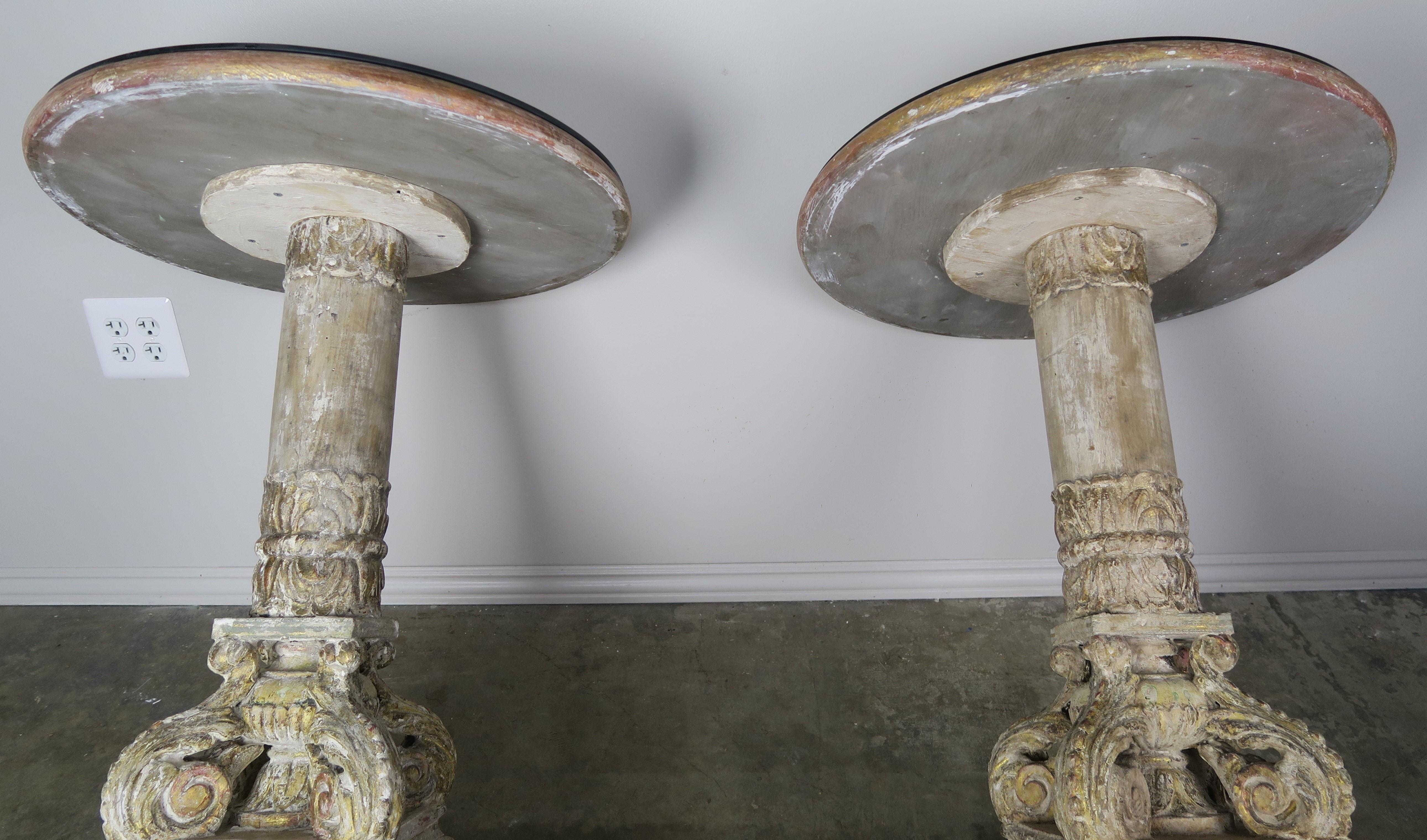 Pair of Carved Wood Italian Tables with Mirrored Tops 4