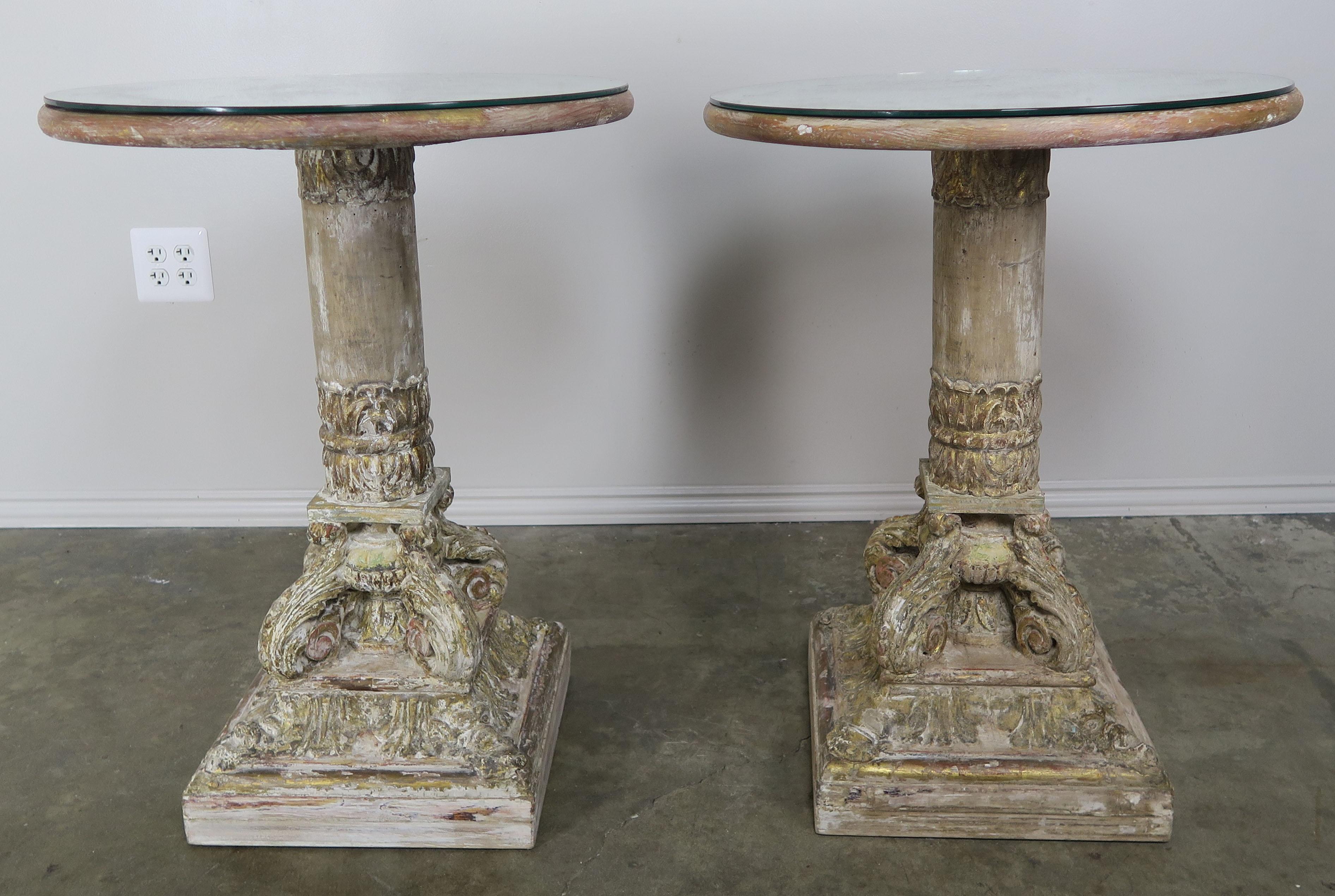 Pair of Carved Wood Italian Tables with Mirrored Tops 5