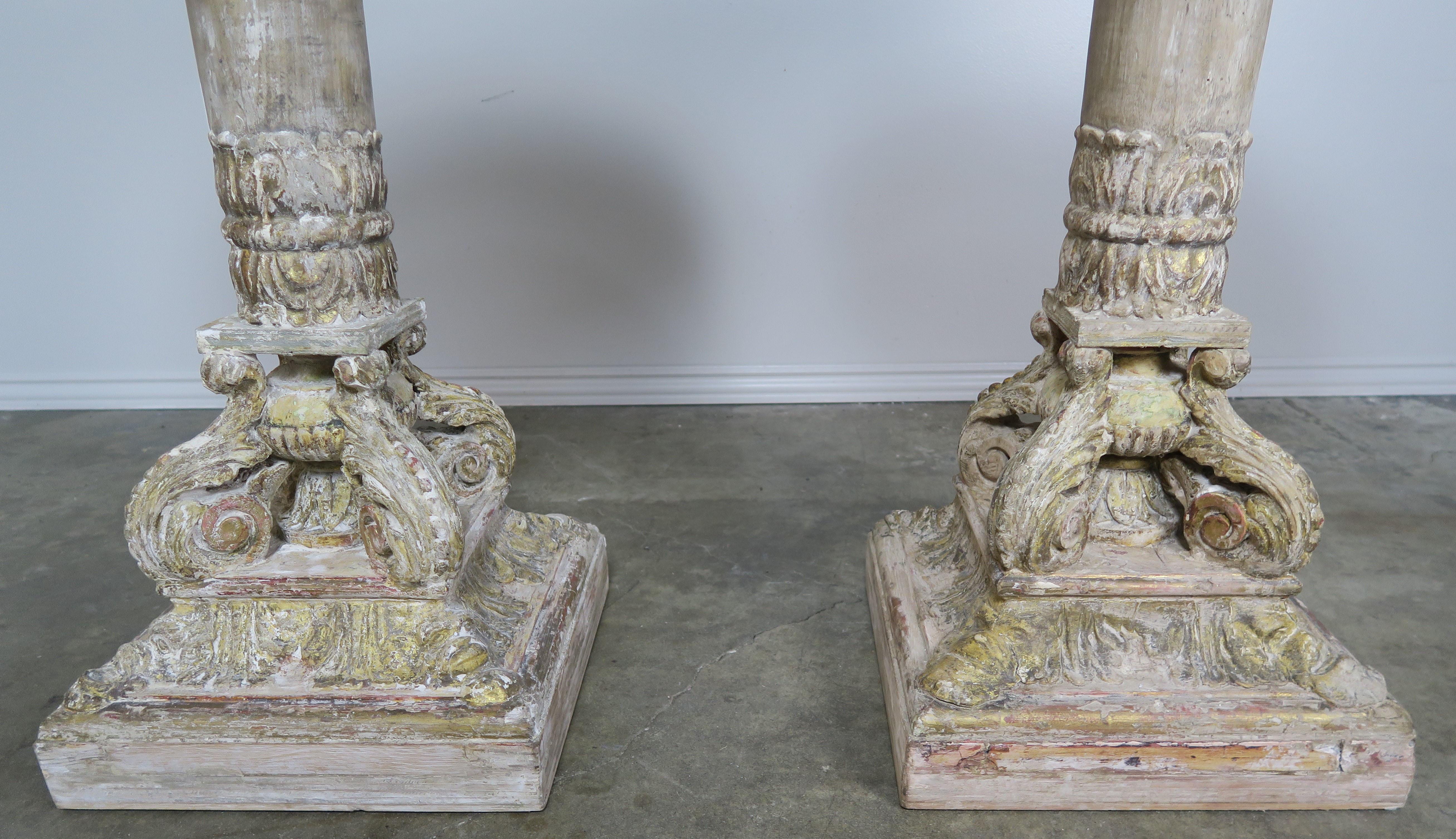 Neoclassical Pair of Carved Wood Italian Tables with Mirrored Tops