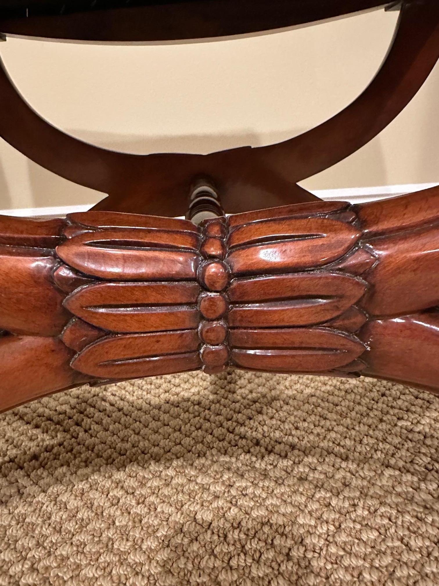 Tissu d'ameublement Pair of Carved Wood Karges Benches with Neutral Plush Upholstery en vente