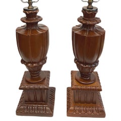 Pair of Carved Wood Lamps