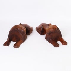 Pair of  Carved Wood Lions from  Minas Gerais