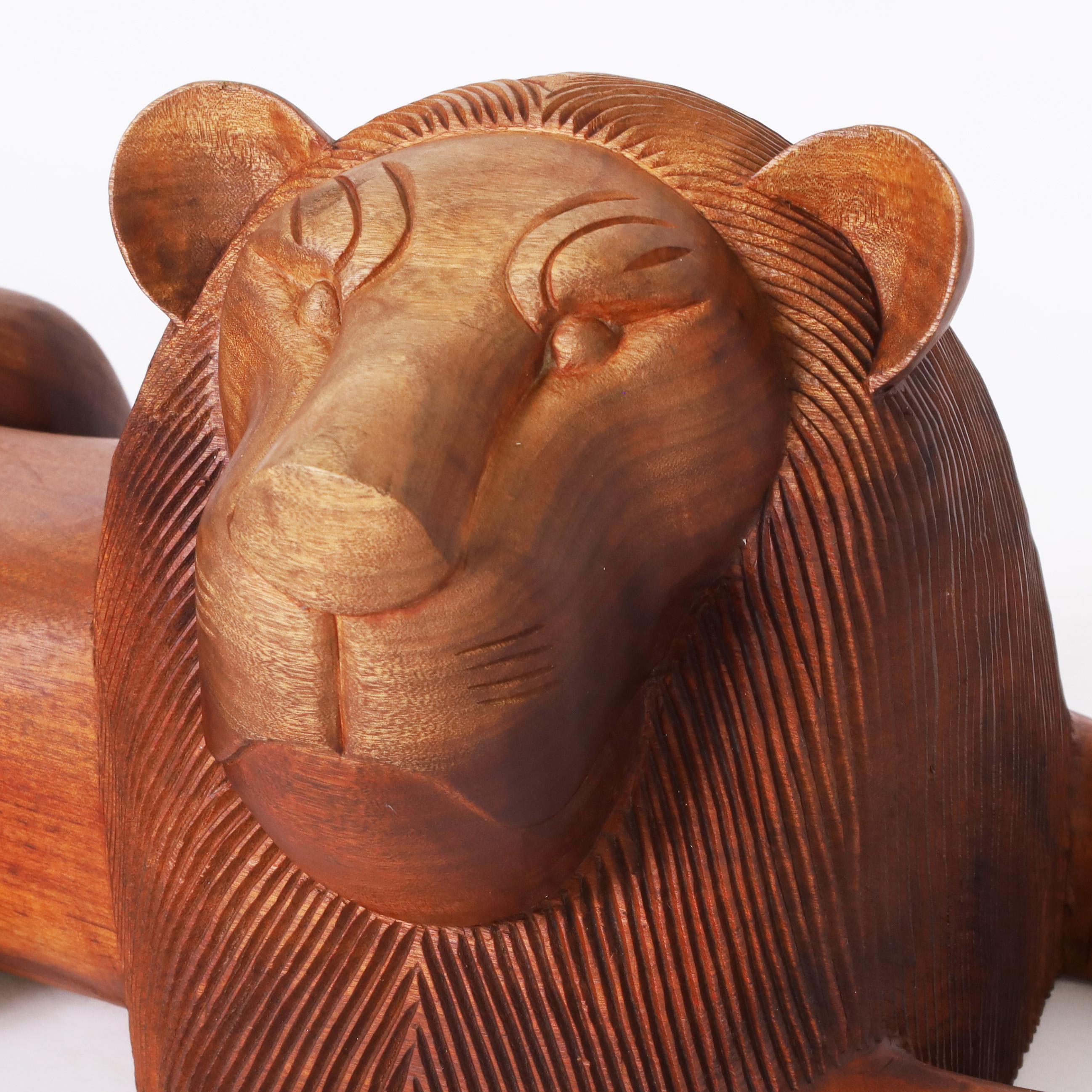 Kingwood Pair of  Carved Wood Lions from  Minas Gerais For Sale