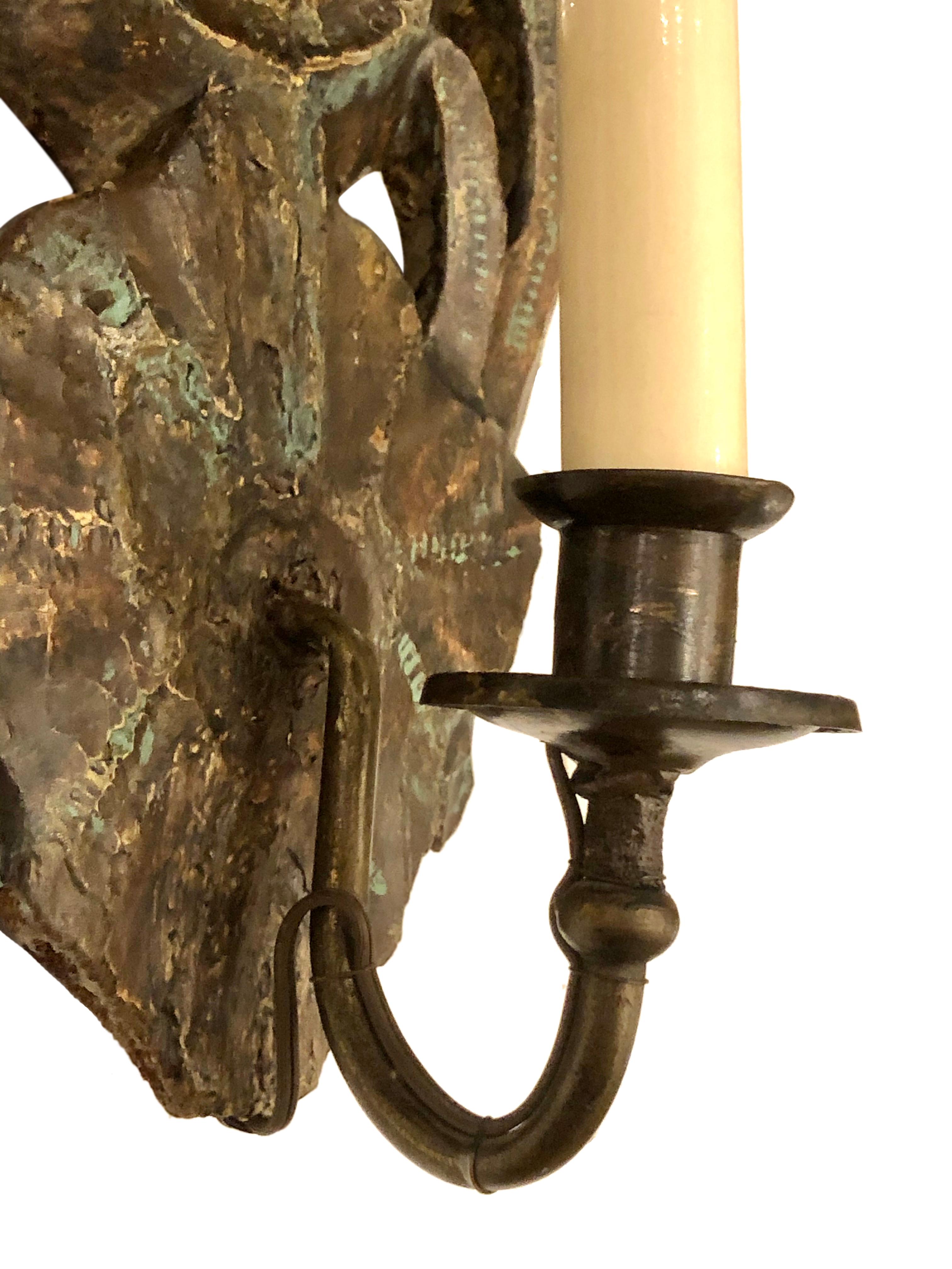19th Century Venetian Wood Grotto Sconces with Mirror Back