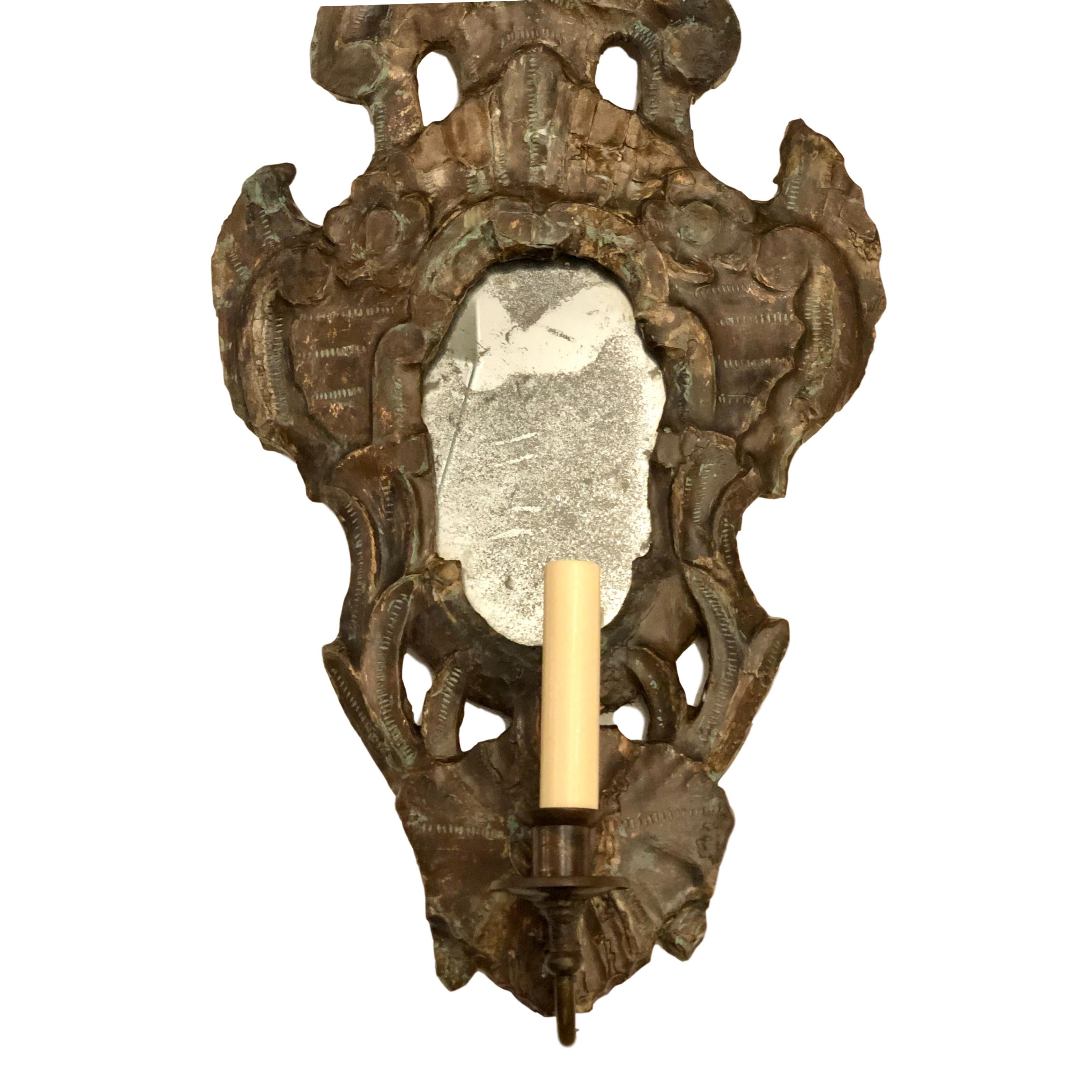 Venetian Wood Grotto Sconces with Mirror Back 1