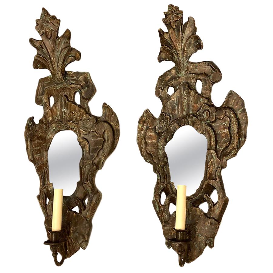 Venetian Wood Grotto Sconces with Mirror Back
