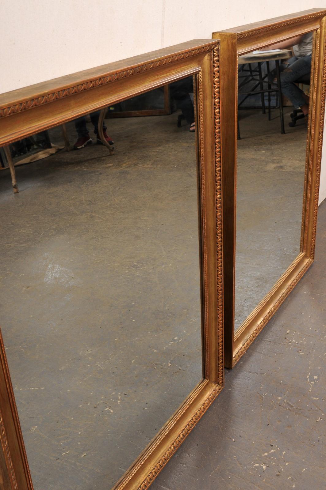 Pair of Carved-Wood Mirrors, Gold Frame w/Egg-and-Dart & Lamb's Tongue Trim For Sale 5