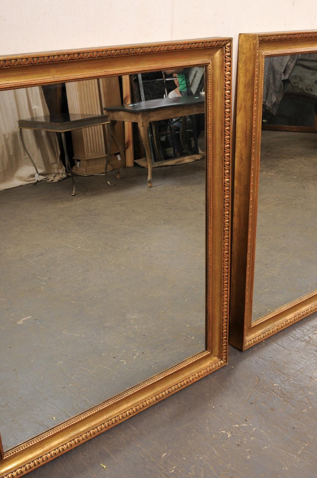 Pair of Carved-Wood Mirrors, Gold Frame w/Egg-and-Dart & Lamb's Tongue Trim For Sale 6