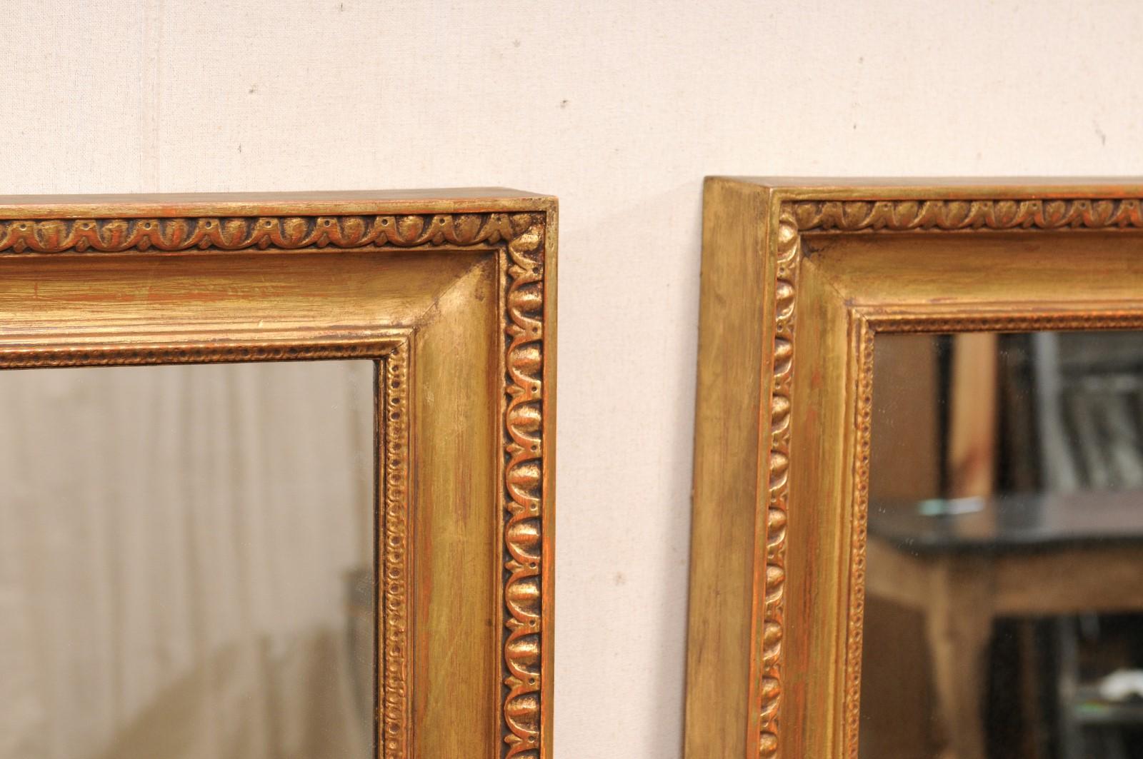 20th Century Pair of Carved-Wood Mirrors, Gold Frame w/Egg-and-Dart & Lamb's Tongue Trim For Sale
