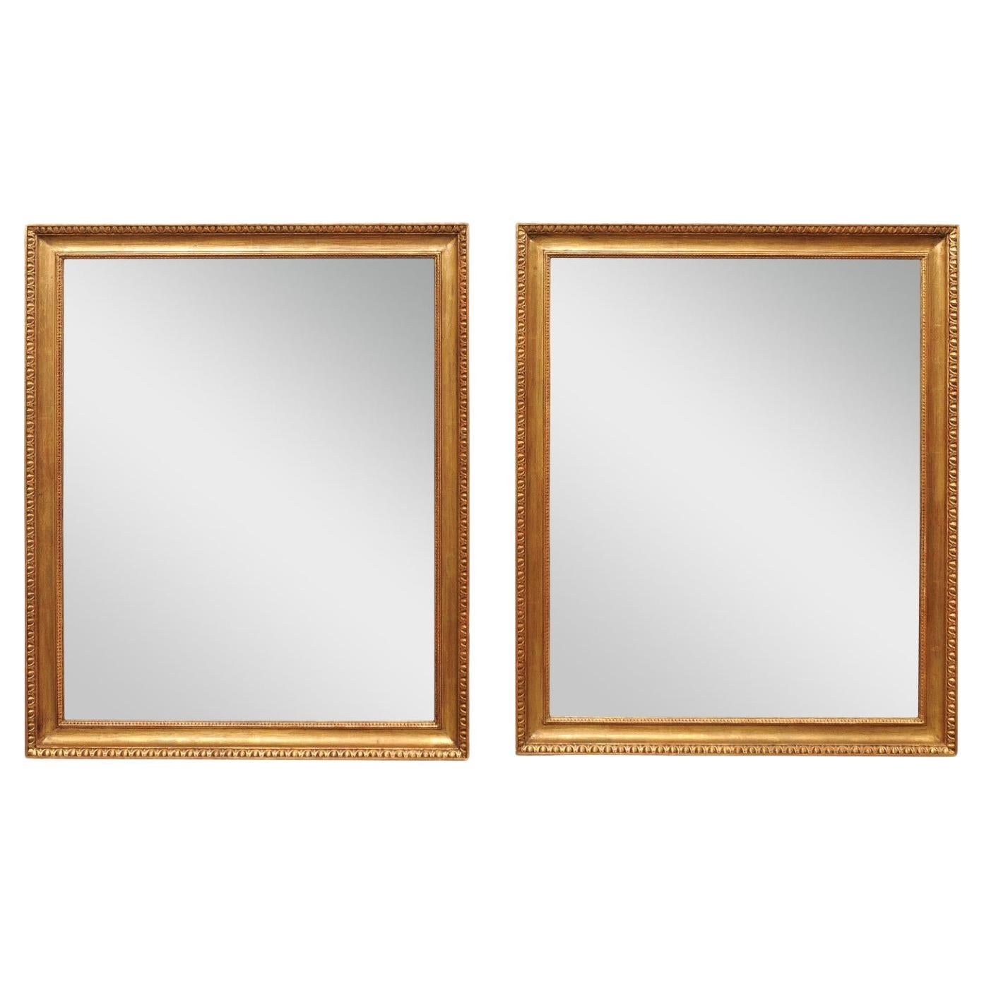 Pair of Carved-Wood Mirrors, Gold Frame w/Egg-and-Dart & Lamb's Tongue Trim