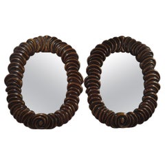 Pair of carved wood mirrors – signed Valenti – 20th century