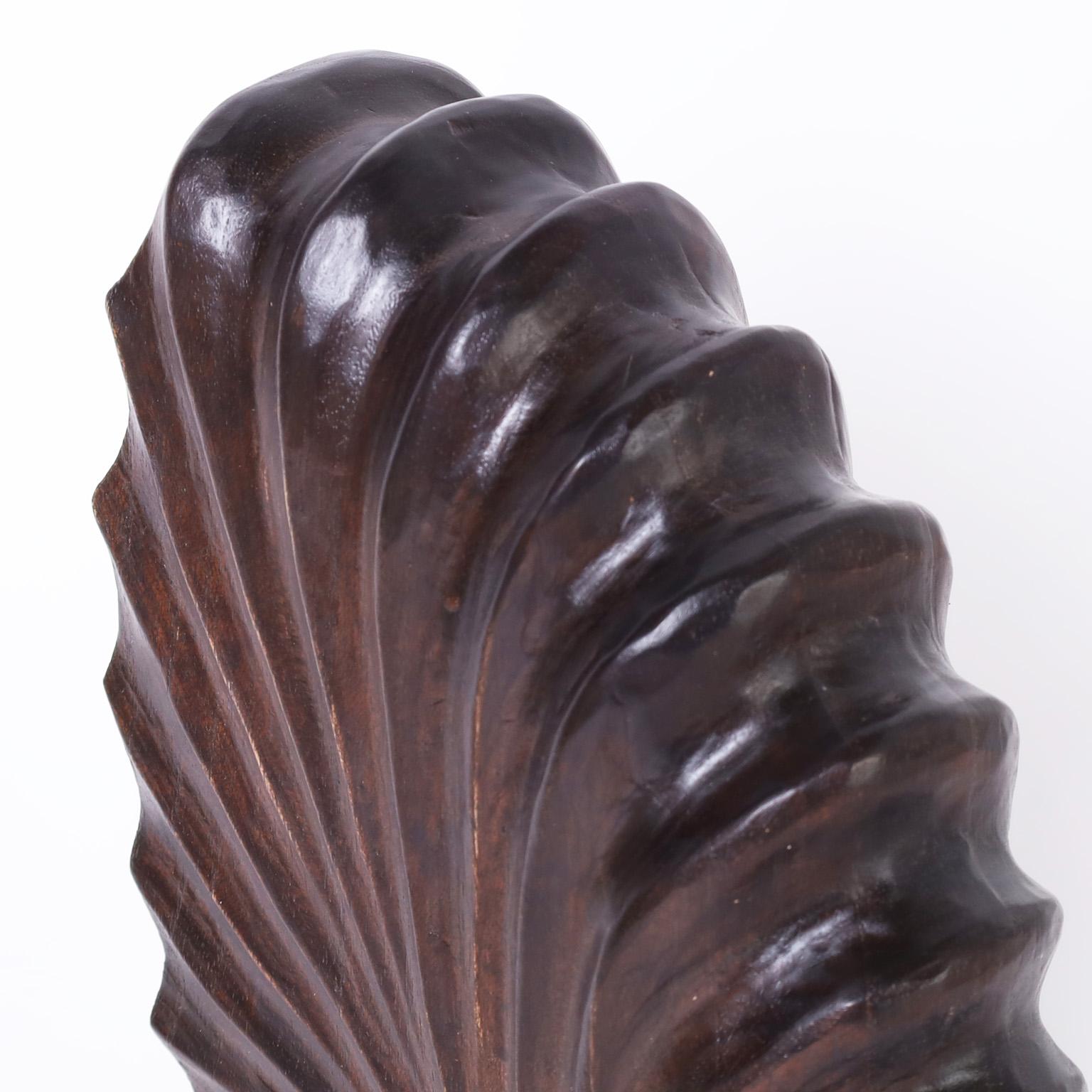 Pair of Carved Wood Nautilus Shells In Good Condition For Sale In Palm Beach, FL