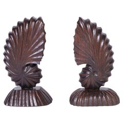 Pair of Carved Wood Nautilus Shells