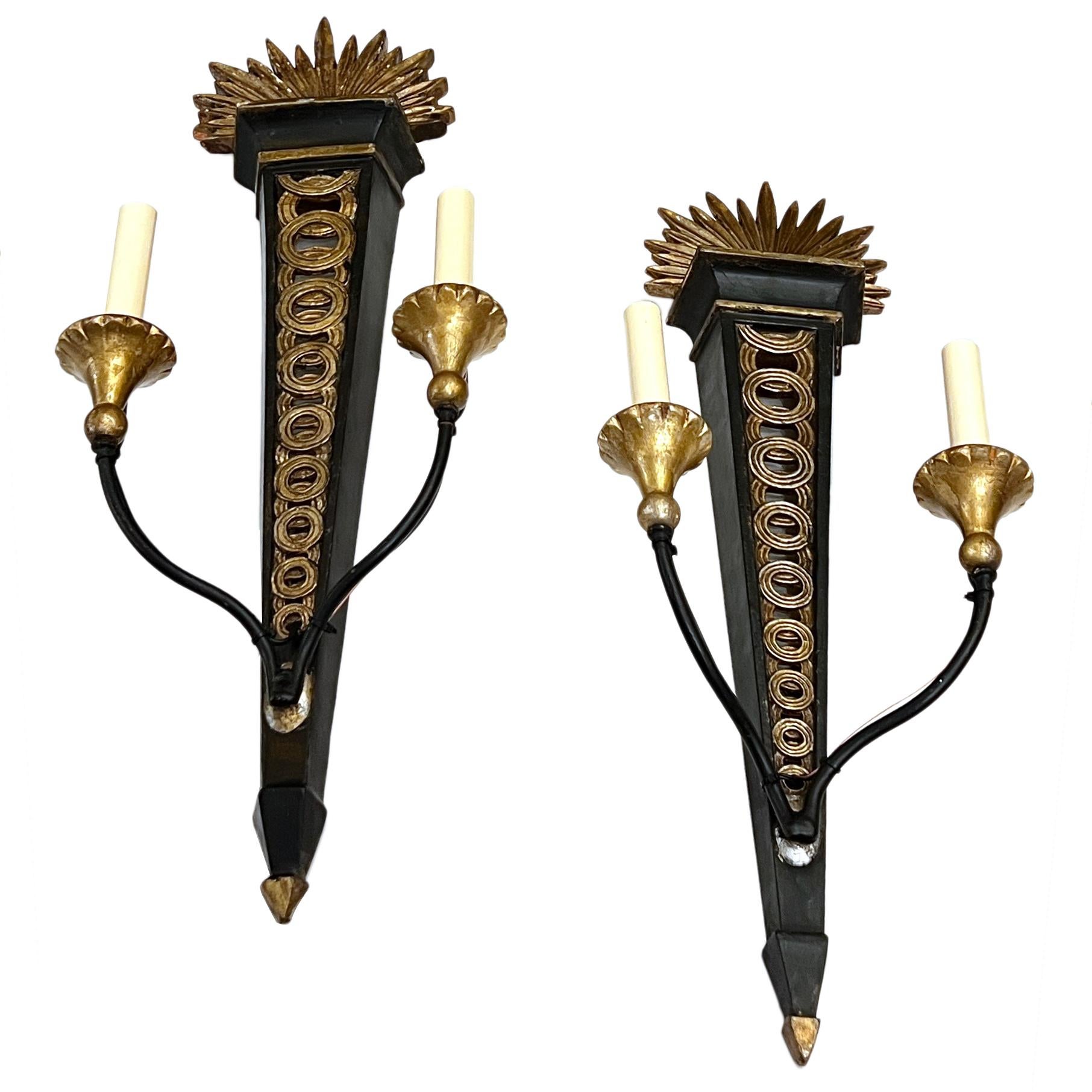 Pair of Carved Wood Neoclassic Sconces In Good Condition For Sale In New York, NY