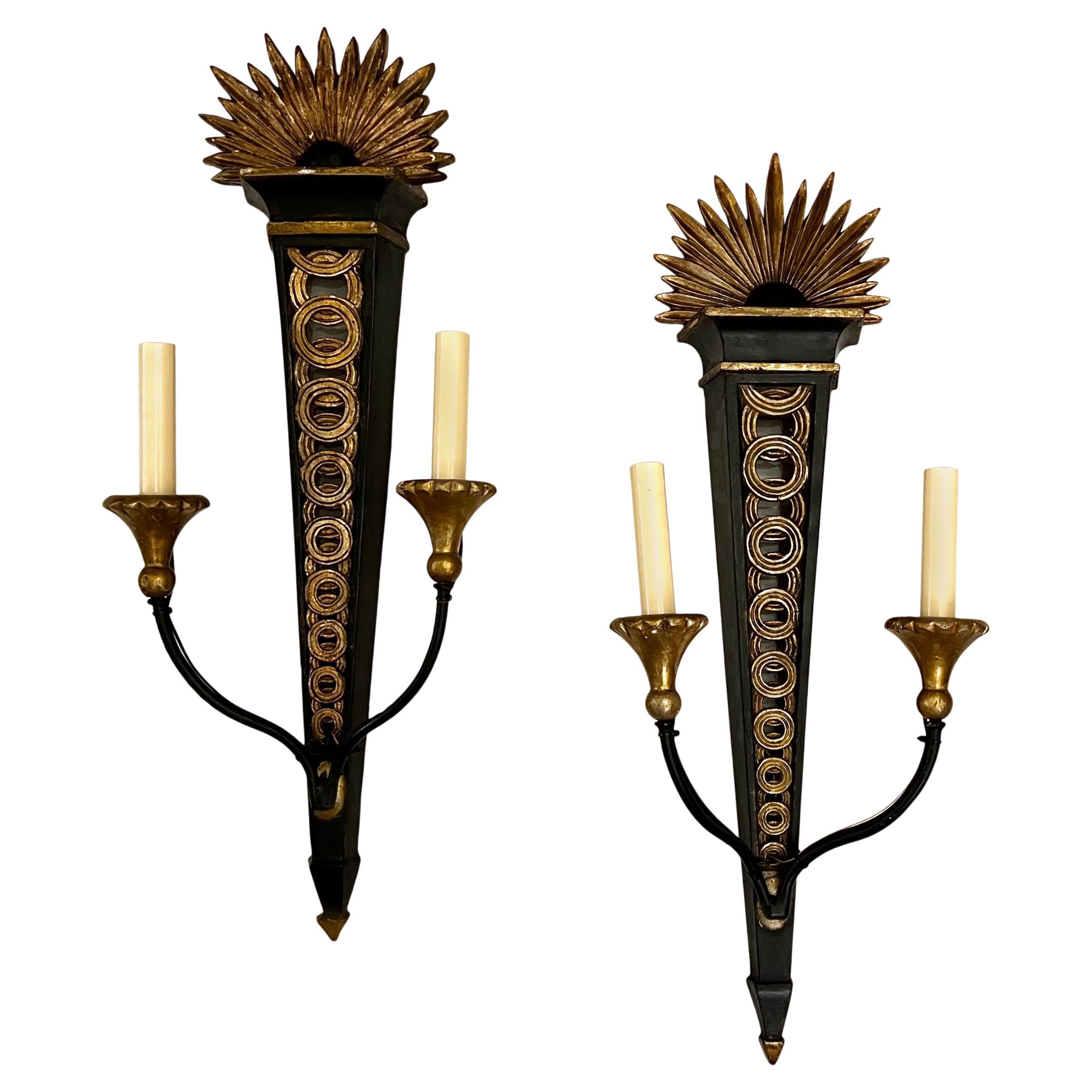 Pair of Carved Wood Neoclassic Sconces For Sale