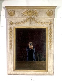 Distressed Neoclassical Trumeau Mirrors, Cream & Gold, 1930s, Pair