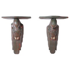 Pair of Carved Wood Parrot Wall Brackets