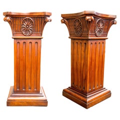 Antique Pair of Carved Wood Pedestals with Secret Compartment