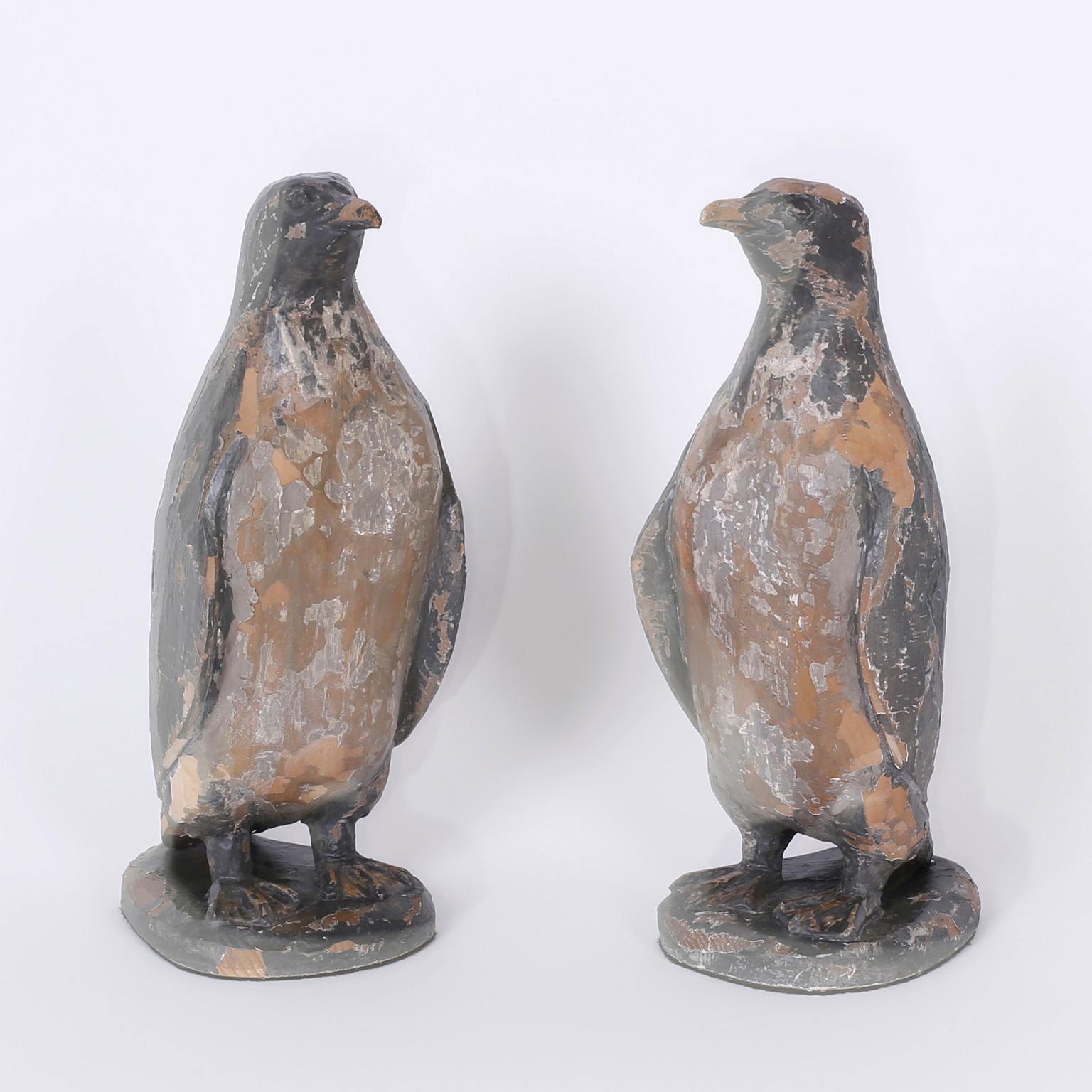 Pair of Carved Wood Penguins In Excellent Condition In Palm Beach, FL