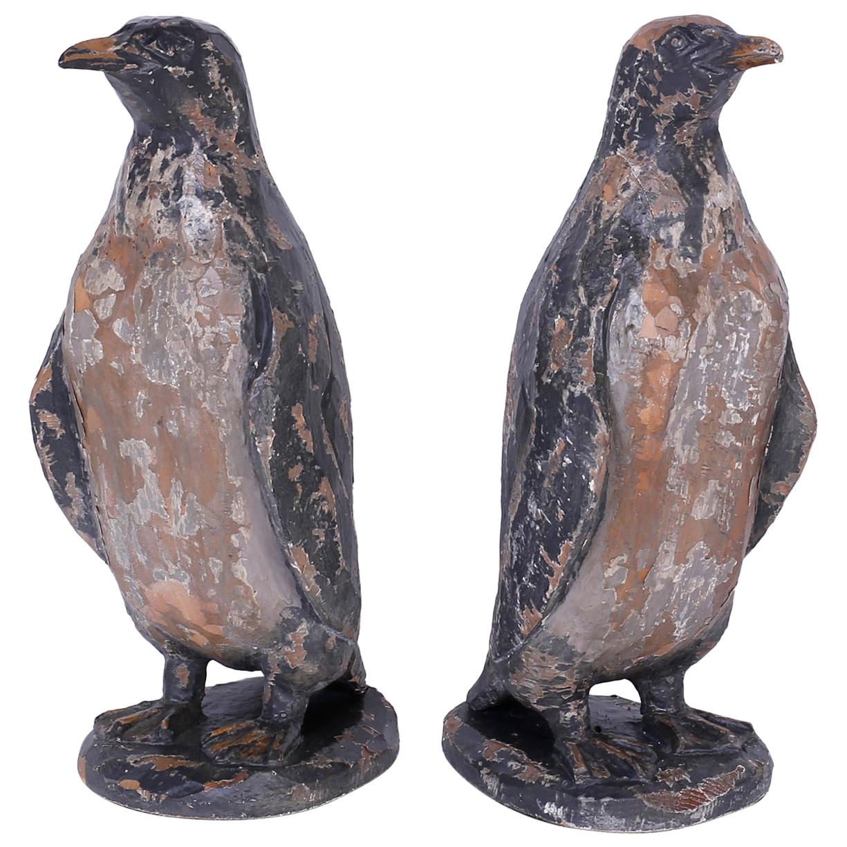 Pair of Carved Wood Penguins