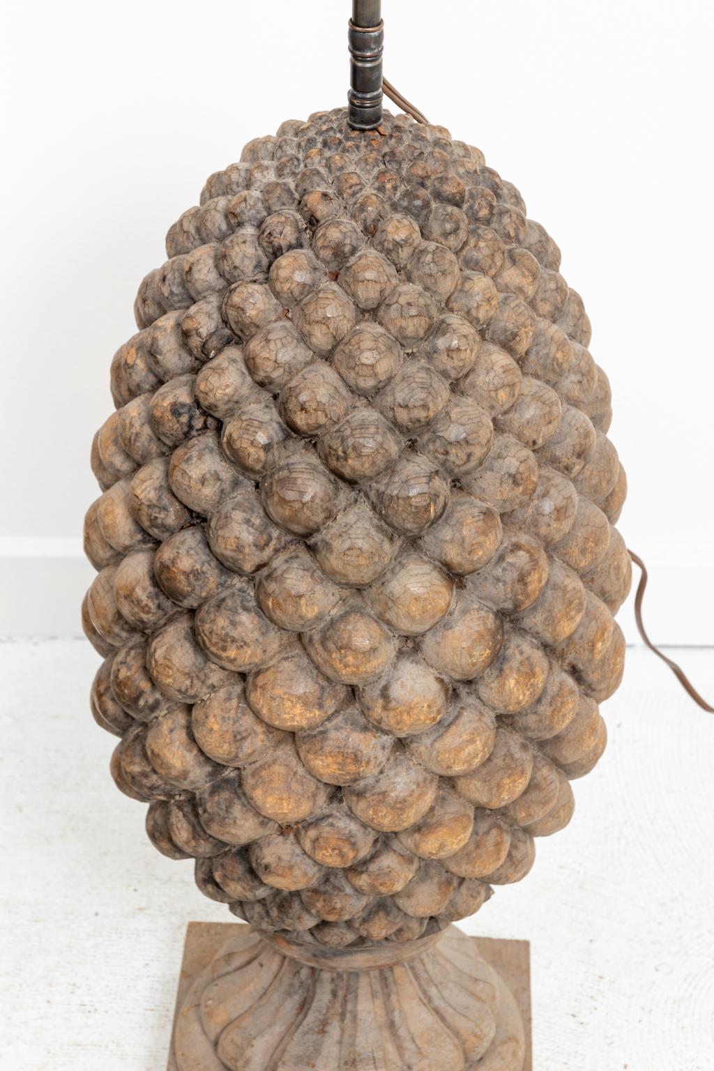 Pair of Carved Wood Pineapple Lamps 4