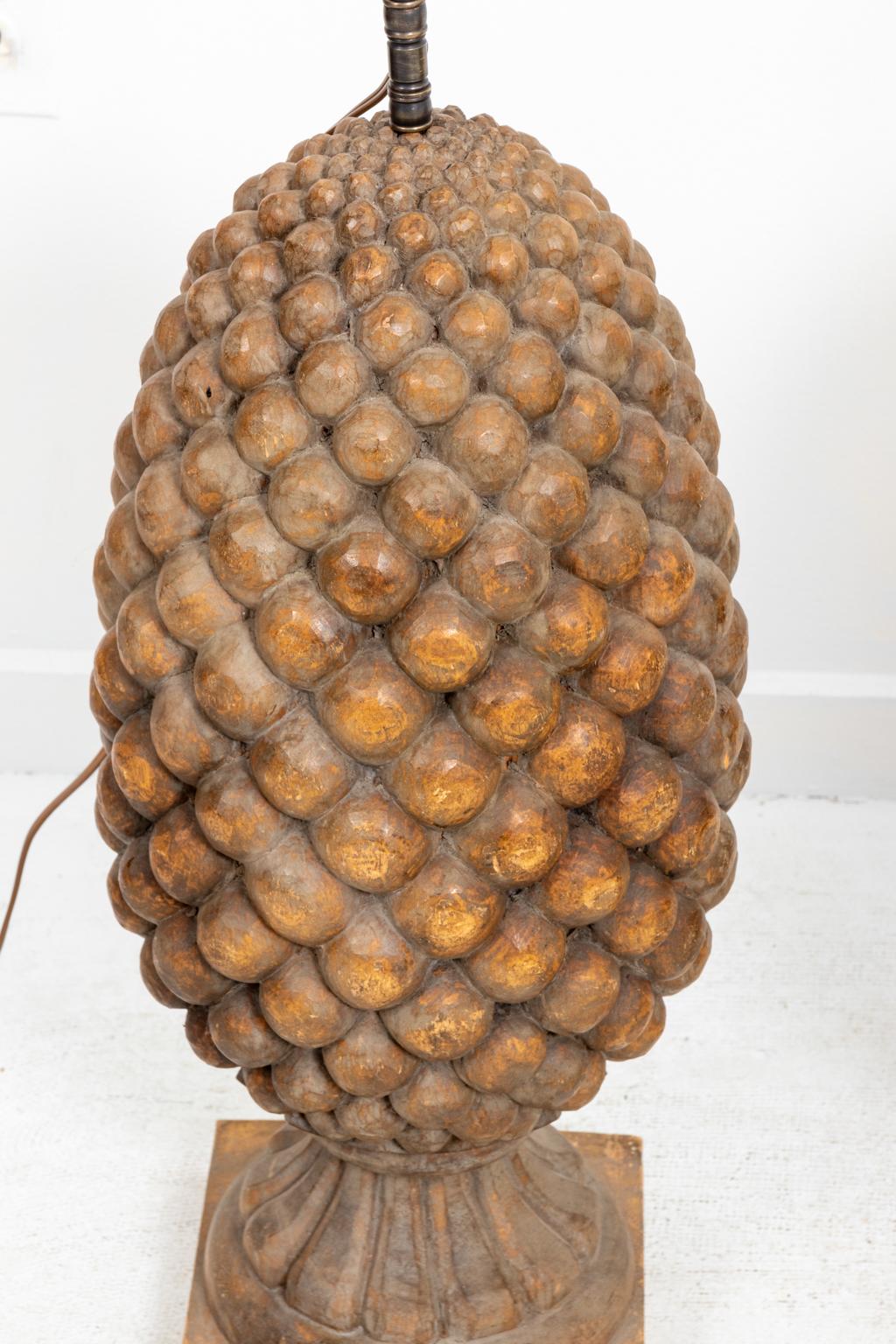 Pair of Carved Wood Pineapple Lamps 3