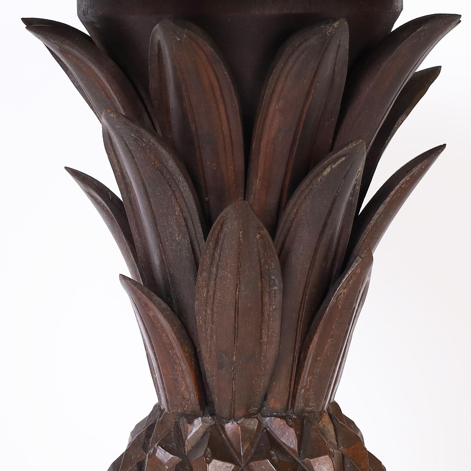 Mid-Century Modern Pair of Carved Wood Pineapple Stands For Sale