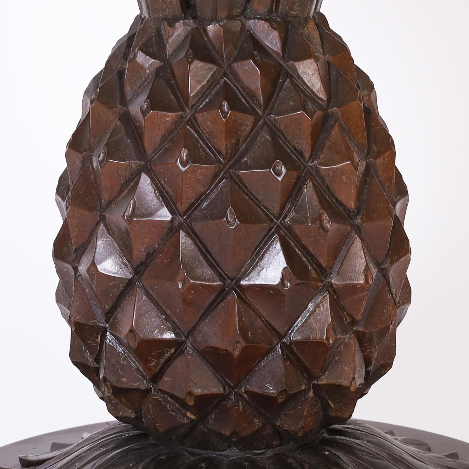 Italian Pair of Carved Wood Pineapple Stands For Sale