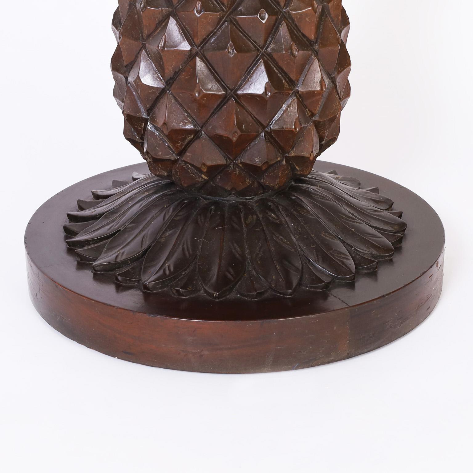 Hand-Carved Pair of Carved Wood Pineapple Stands For Sale