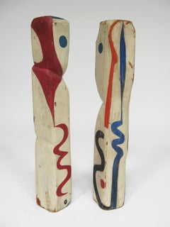 Pair of Carved Wood Sculptures by Sacha Kolin